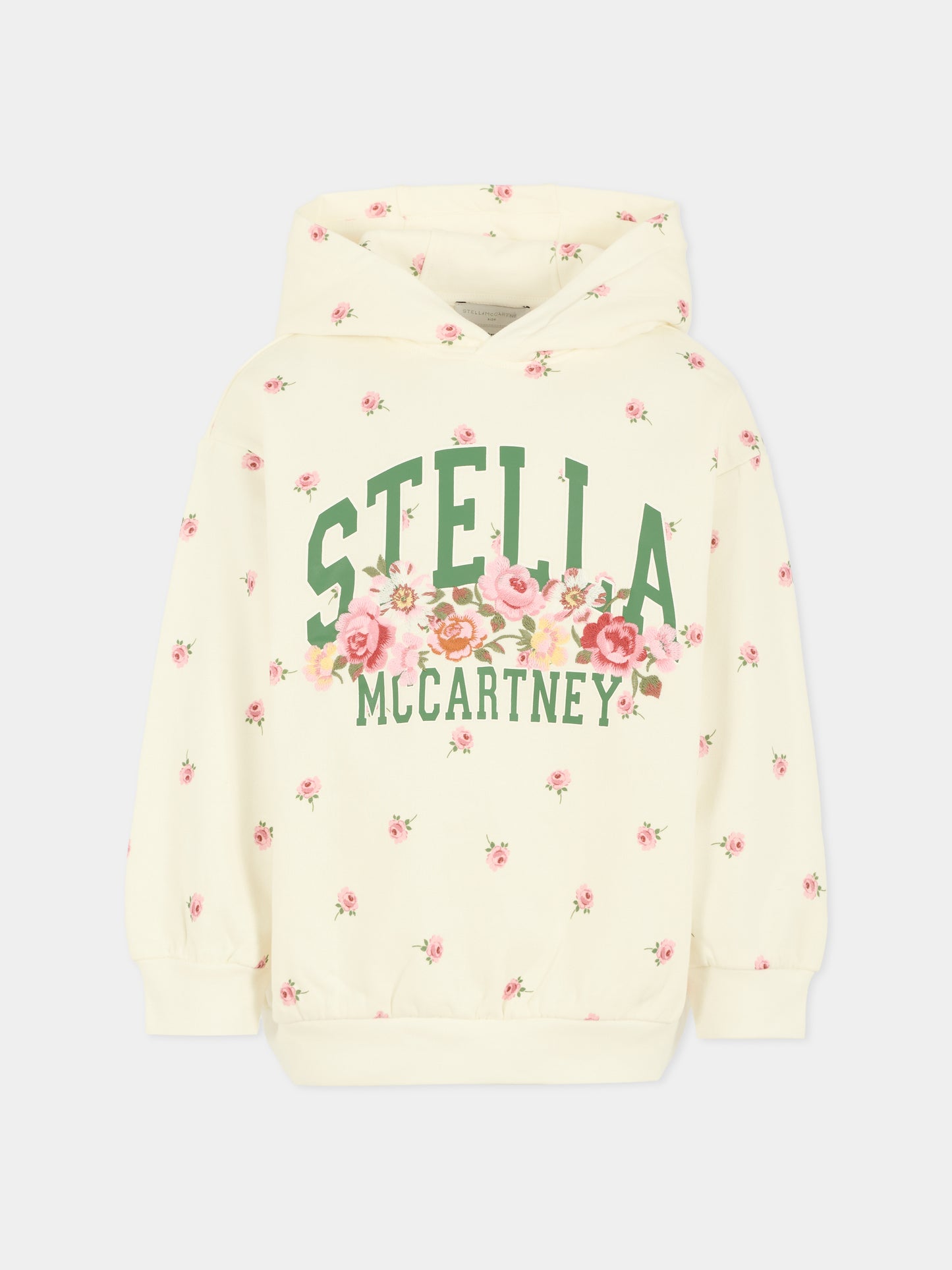 Felpa bianca per bambina con fiori e logo verde,Stella Mccartney Kids,TX4C60 Z3099 103MC