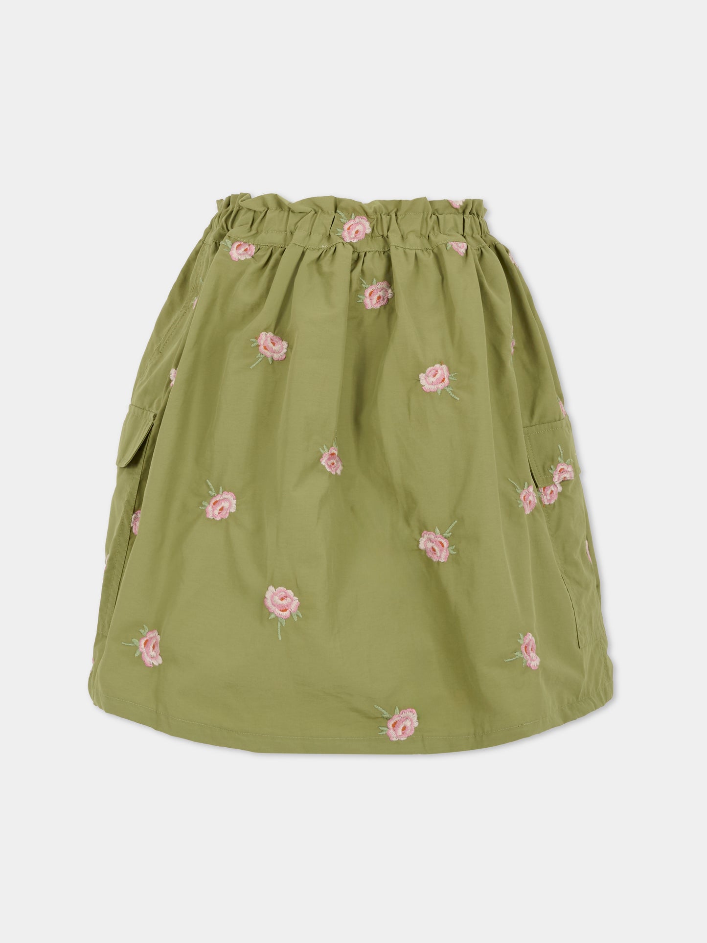 Gonna verde  per bambina con fiori ricamati,Stella Mccartney Kids,TX7B01 Z3054 727EM