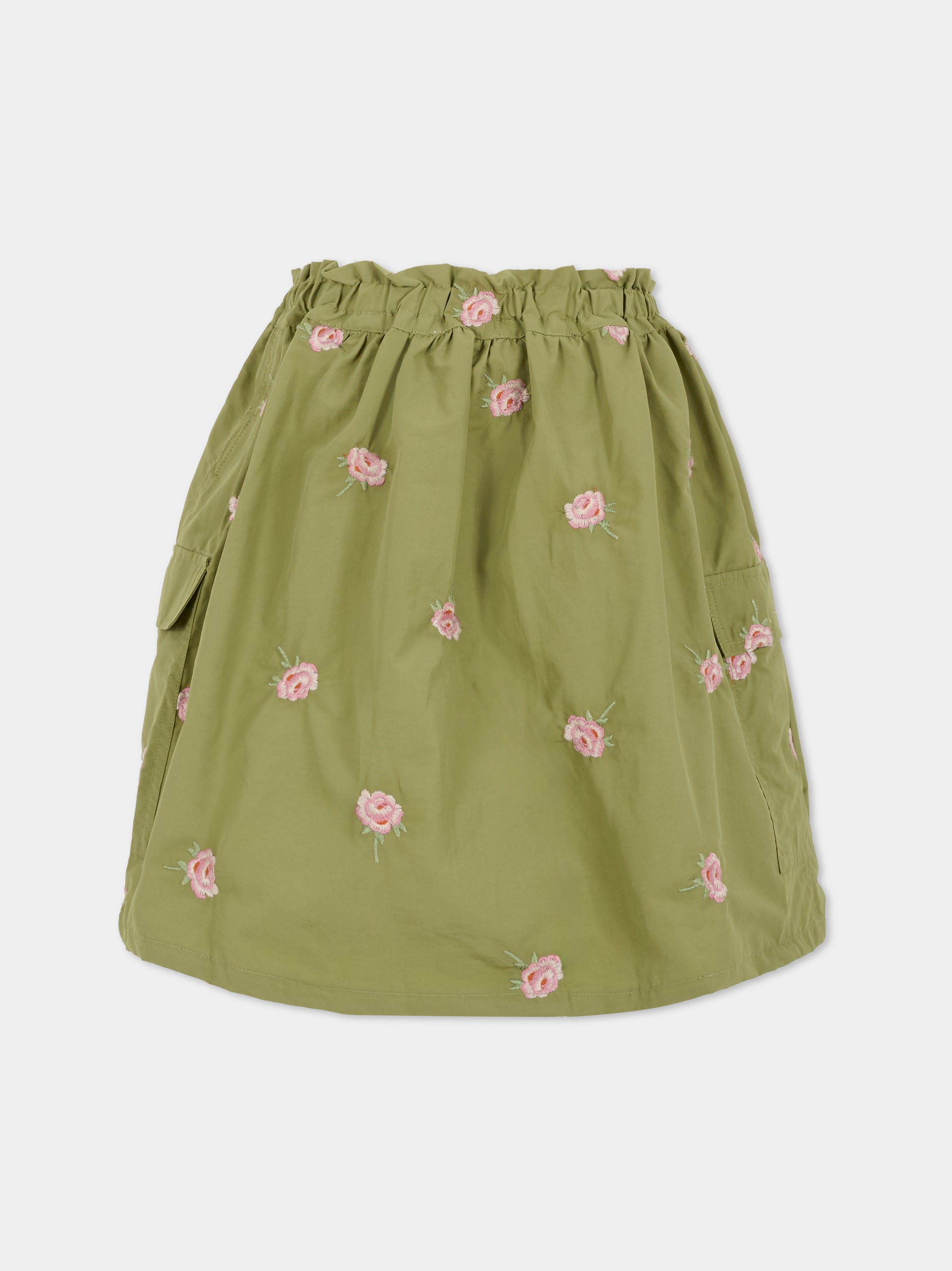 Gonna verde  per bambina con fiori ricamati,Stella Mccartney Kids,TX7B01 Z3054 727EM