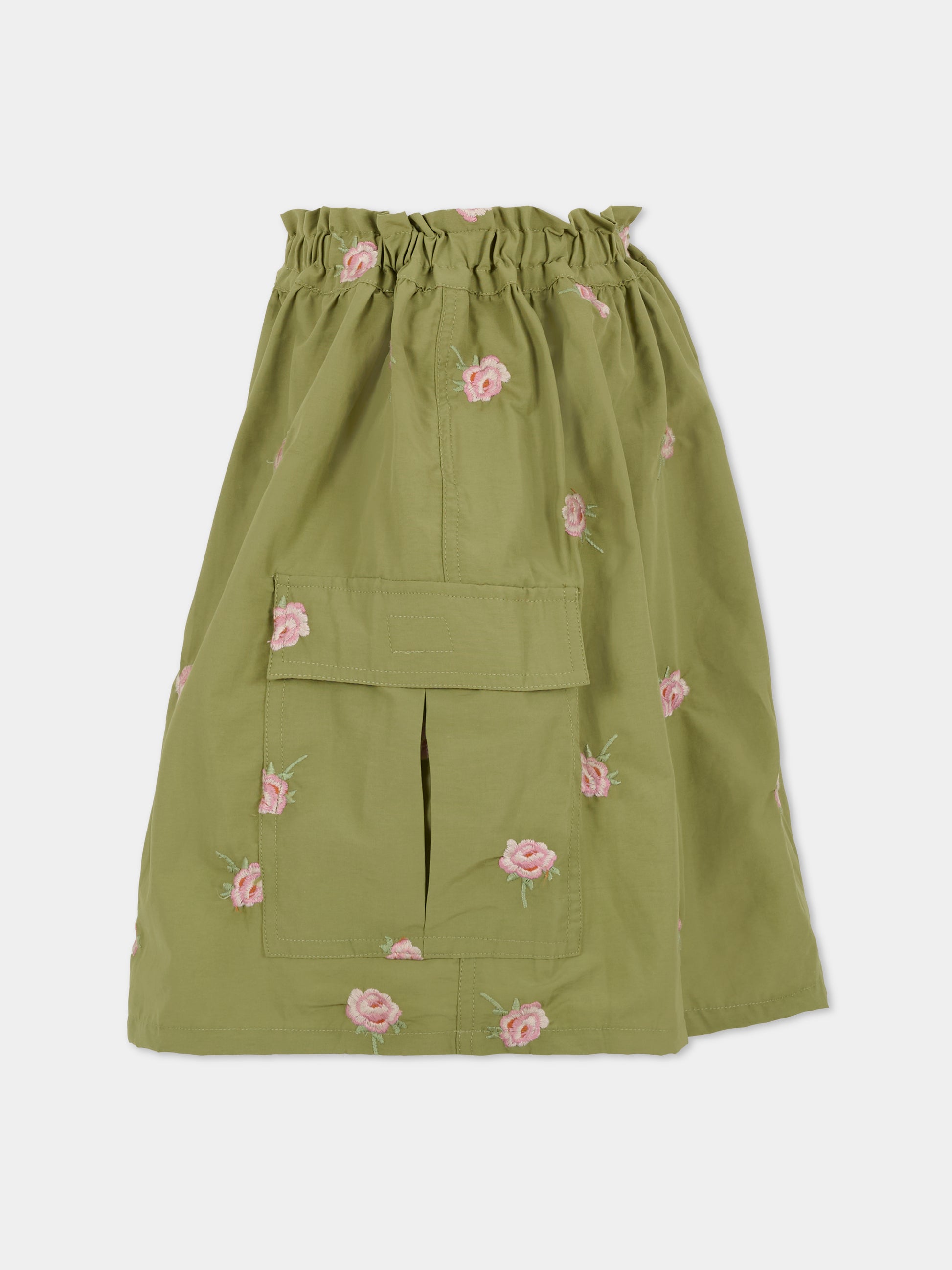 Gonna verde  per bambina con fiori ricamati,Stella Mccartney Kids,TX7B01 Z3054 727EM