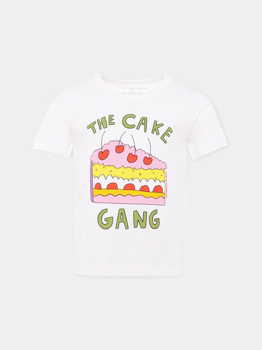 T-shirt avorio per bambina con torta e logo