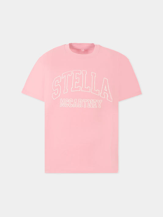 T-shirt rosa per bambina con logo,Stella Mccartney Kids,TX8C31 Z0434 51L