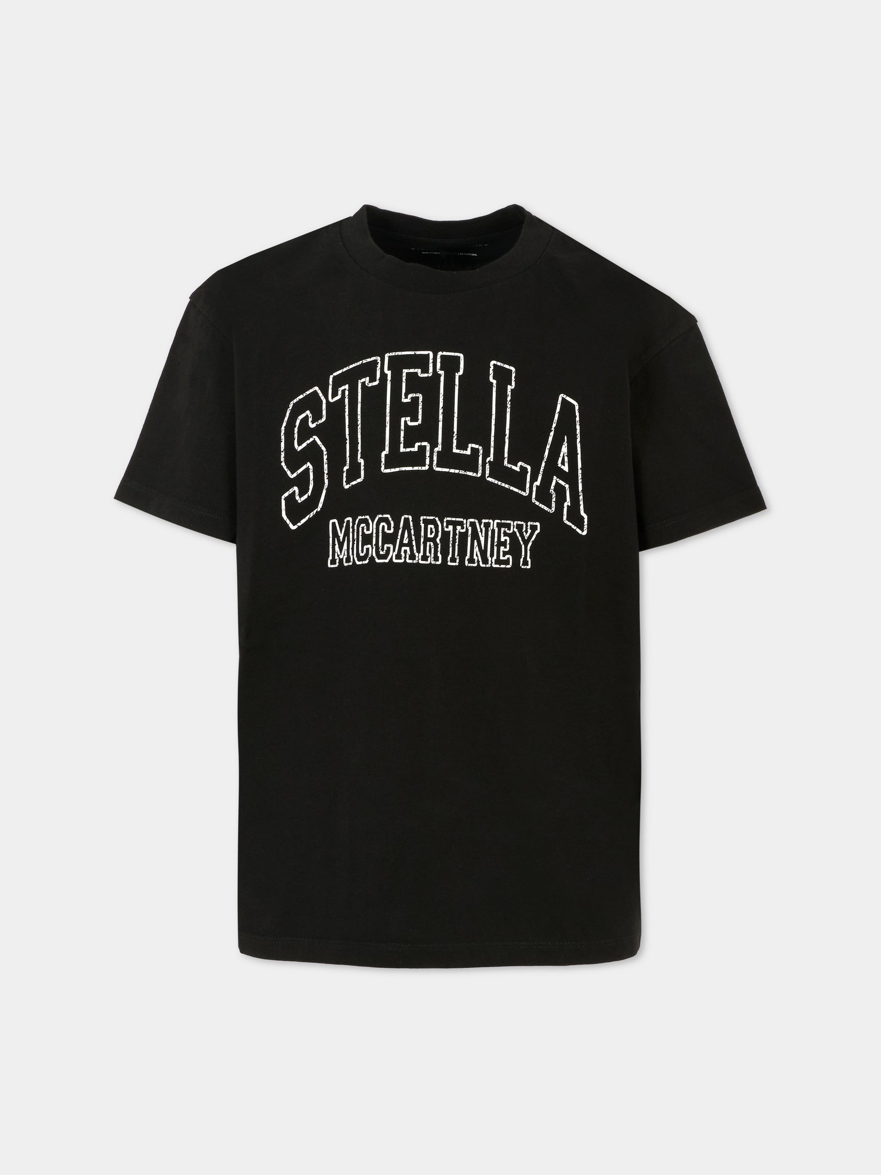 T-shirt nera per bambini con logo,Stella Mccartney Kids,TX8C31 Z0434 961