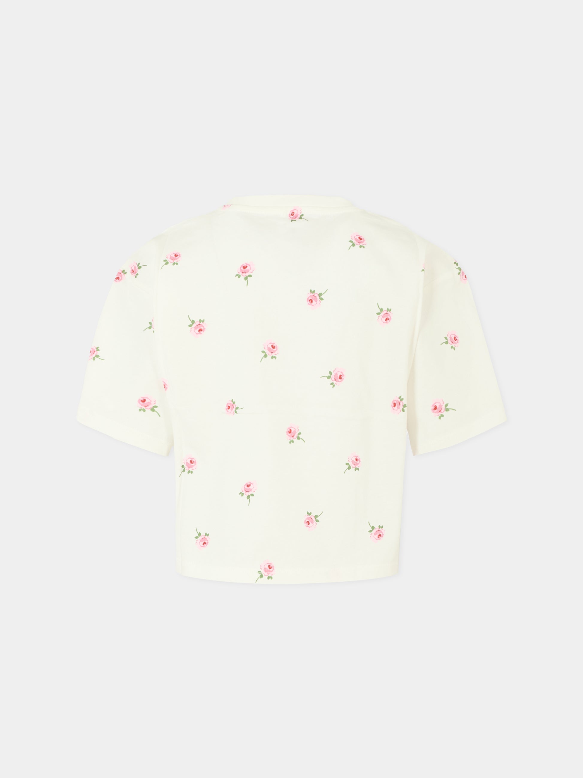 T-shirt avorio crop per bambina con fiori e logo,Stella Mccartney Kids,TX8C61 Z3101 103MC