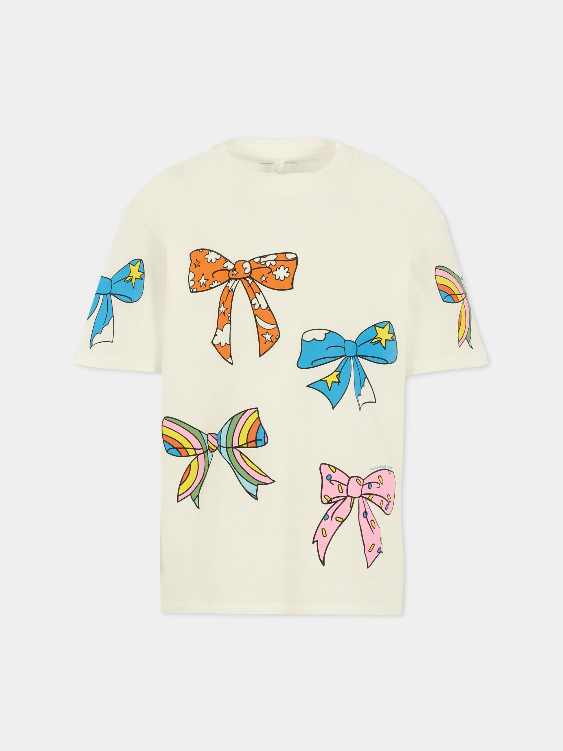 T-shirt avorio per bambina con fiocchi,Stella Mccartney Kids,TX8D01 Z0434 101
