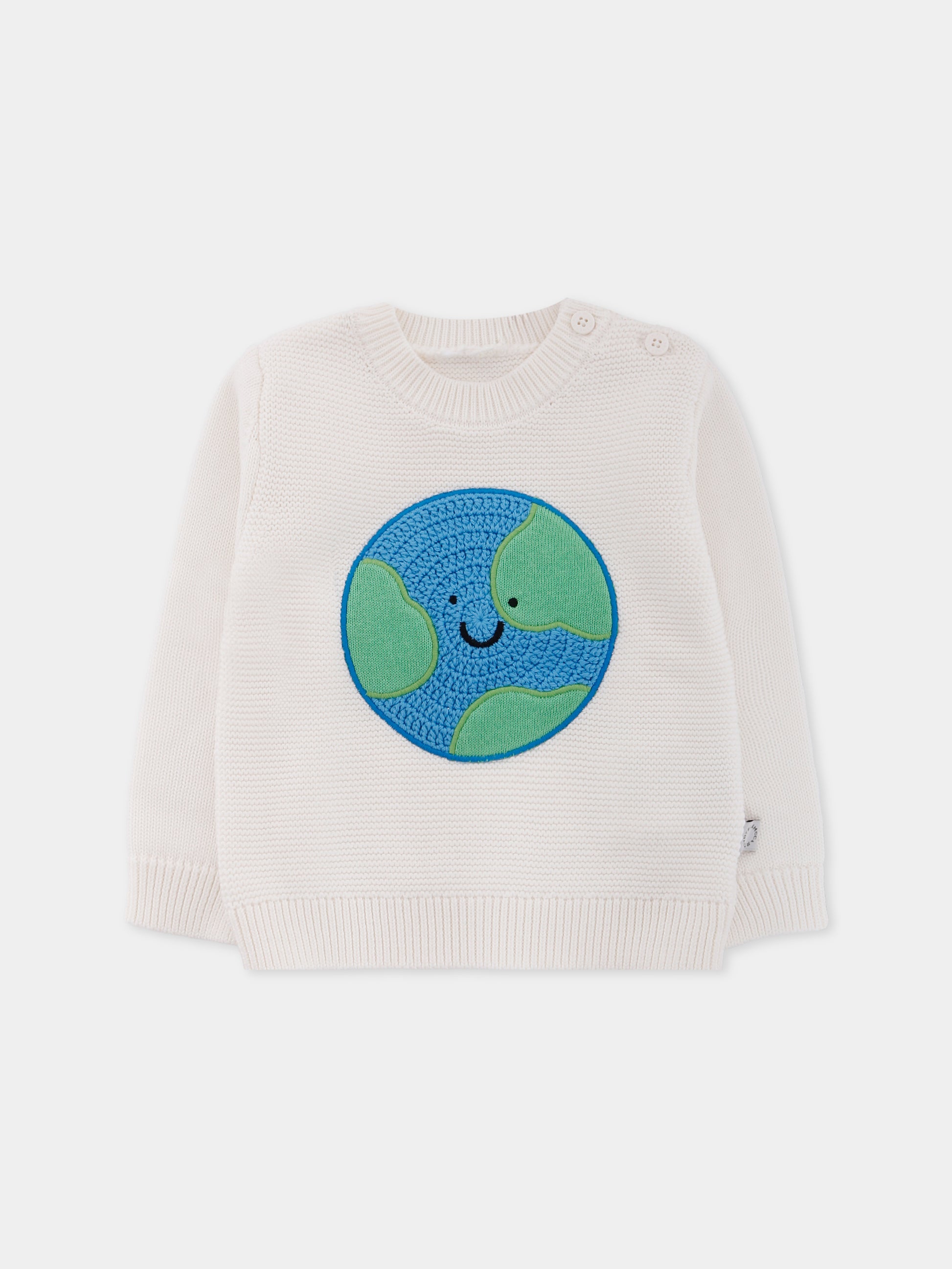 Maglione avorio per neonati con mondo sorridente,Stella Mccartney Kids,TX9540 Z2423 101