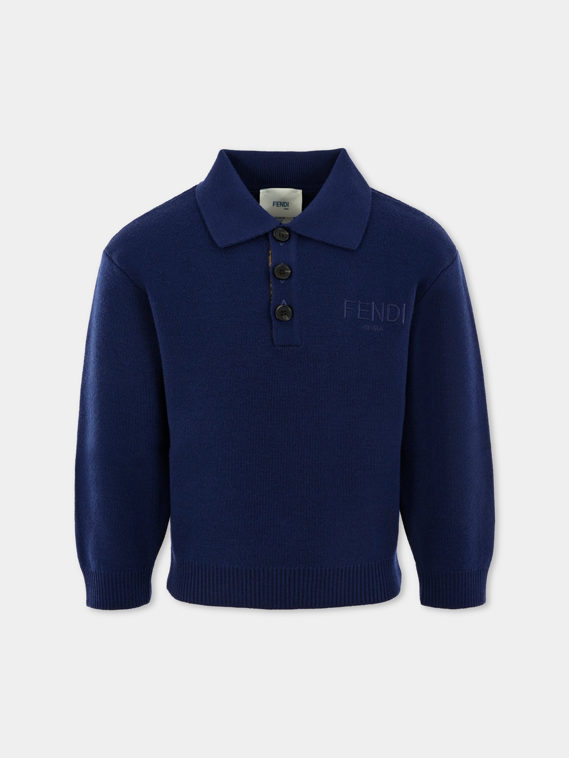 Polo blu per bambino con logo ricamato,Fendi Kids,JMG128 AUKU F1I11