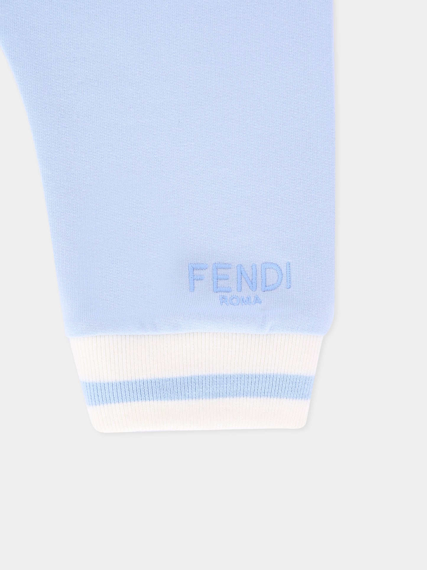 Pantaloni celesti per neonato con logo,Fendi Kids,BUF252 8RA F19J4