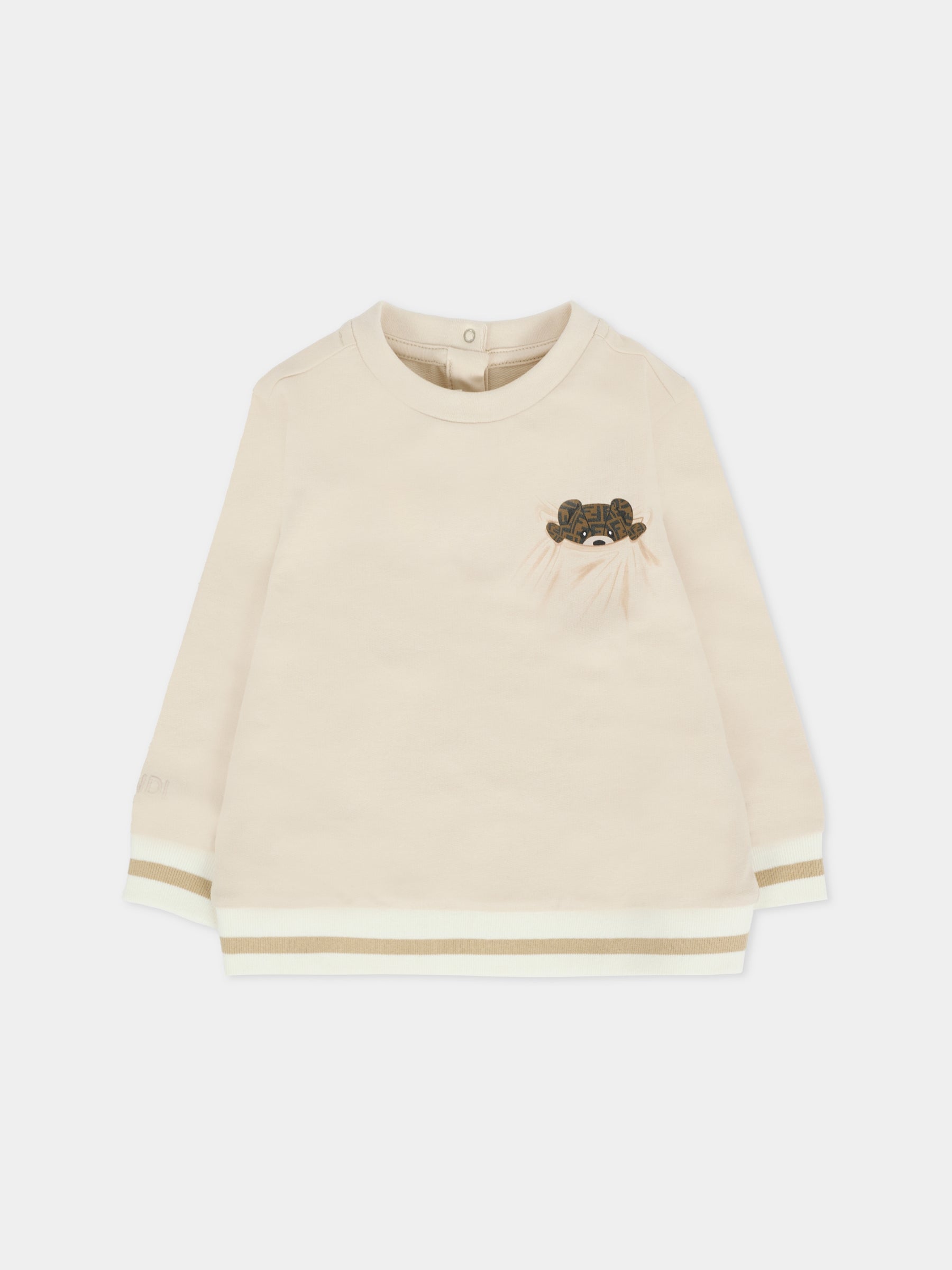 Felpa beige per neonati con orsetto Fendi,Fendi Kids,BUH088 8RA F19J5