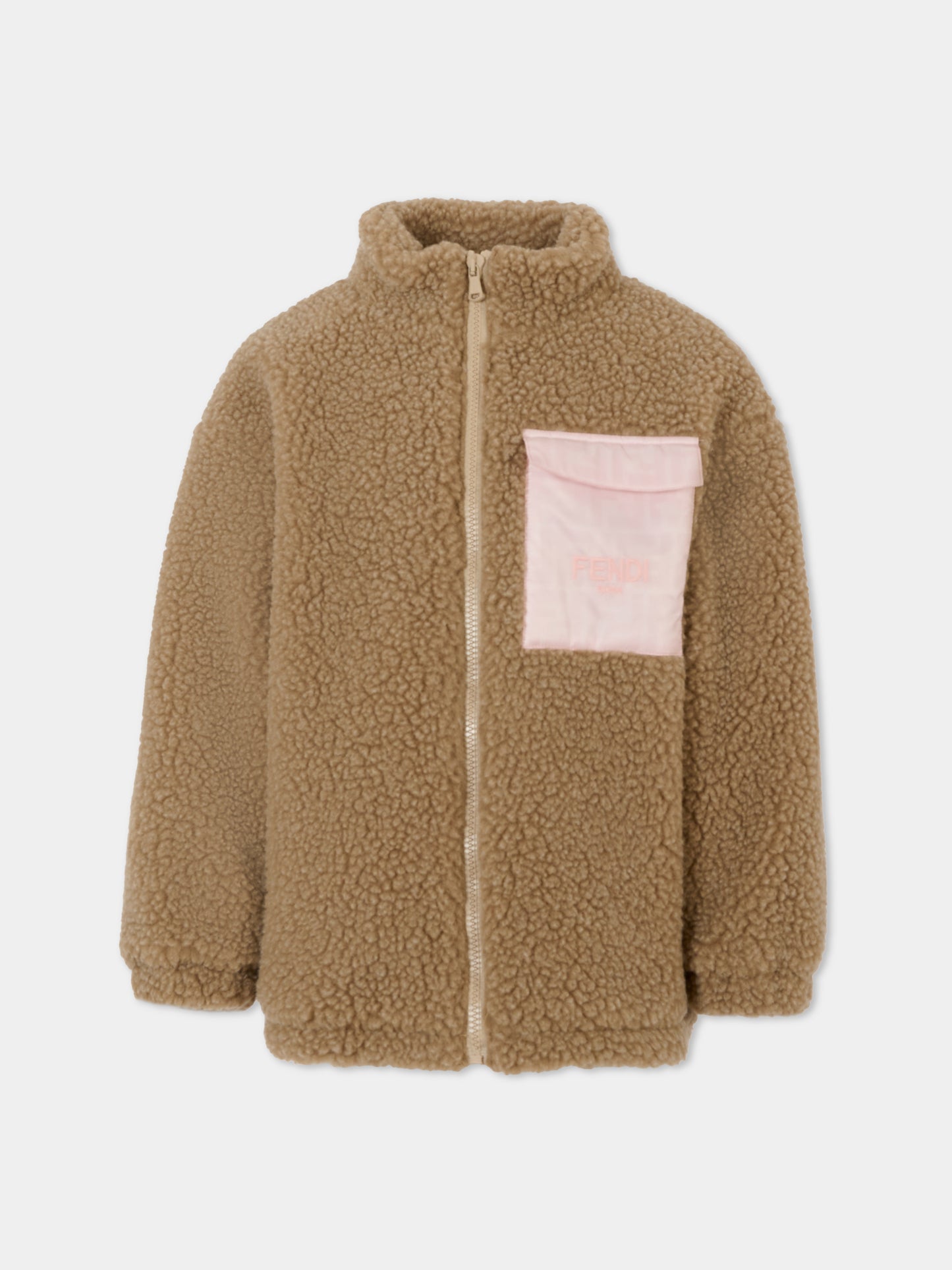 Ecopelliccia marrone per bambina con logo,Fendi Kids,JUA248 AUKQ F1S9S