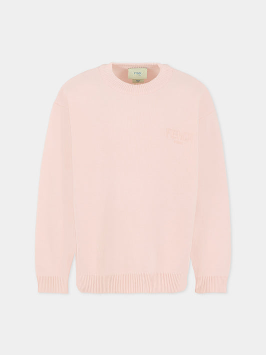 Maglione rosa per bambina con logo ricamato,Fendi Kids,JUG192 AUKU F0ZKY