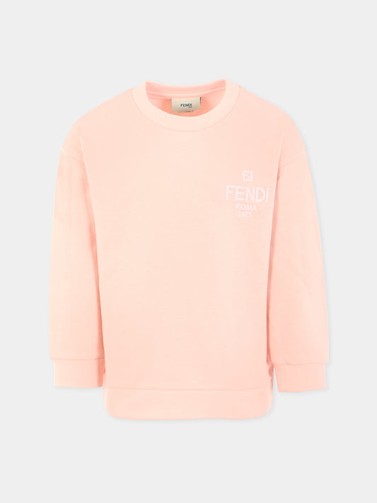 Felpa rosa per bambina con logo ricamato,Fendi Kids,JUH104 5V0 F0ZKY