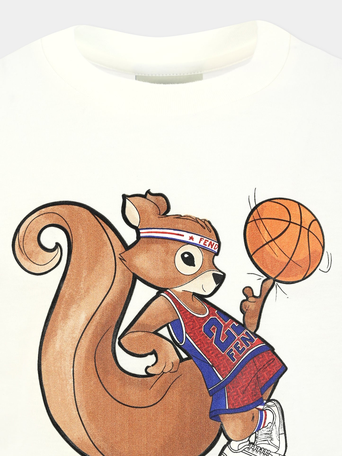 T-shirt bianca per bambini con scoiattolo,Fendi Kids,JUI195 7AJ F0TU9