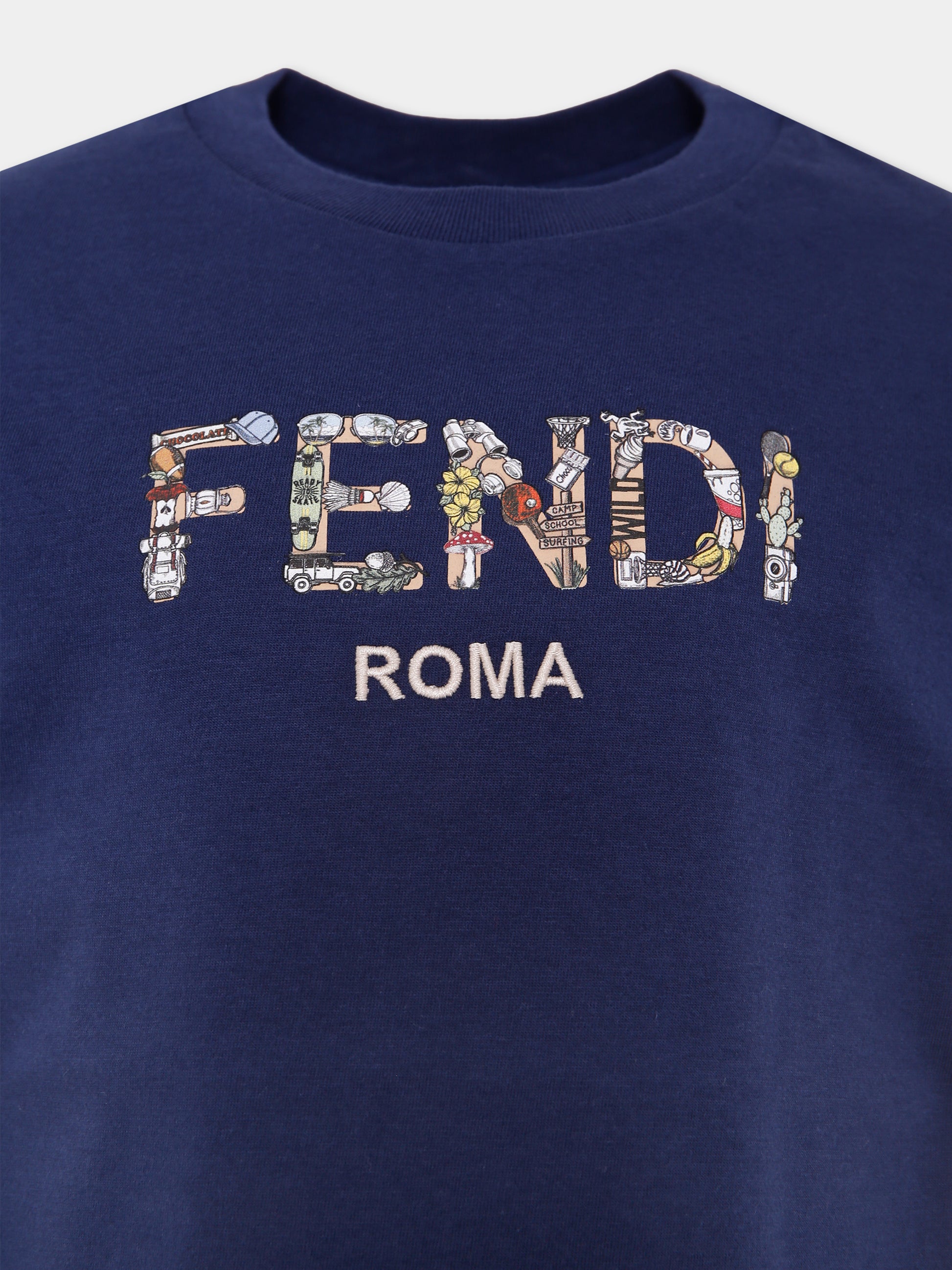 T-shirt blu con logo per bambino,Fendi Kids,JMI487 7AJ F1I11