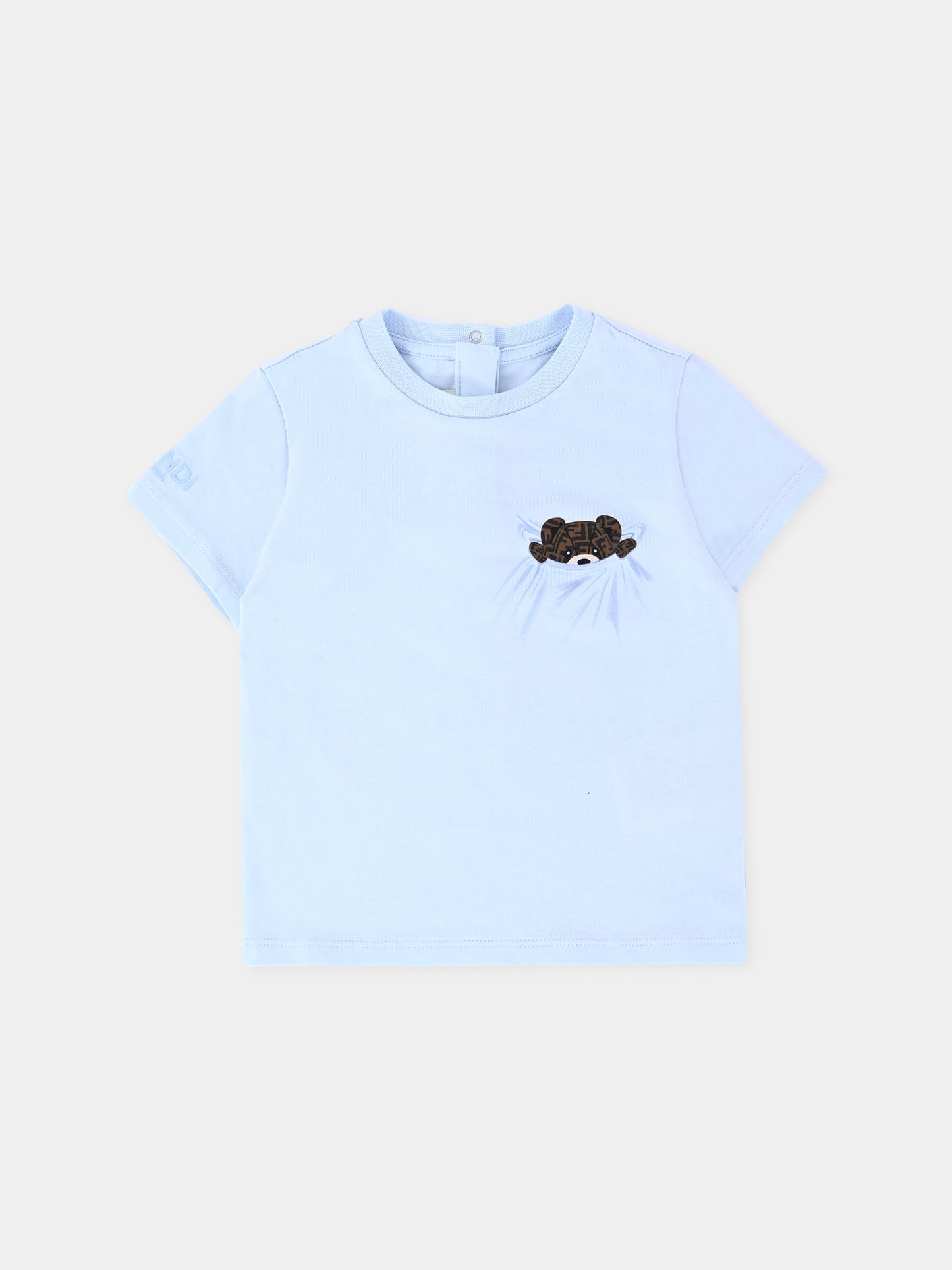 T-shirt celeste per neonato con orsetto Fendi,Fendi Kids,BUI100 ST8 F19J4