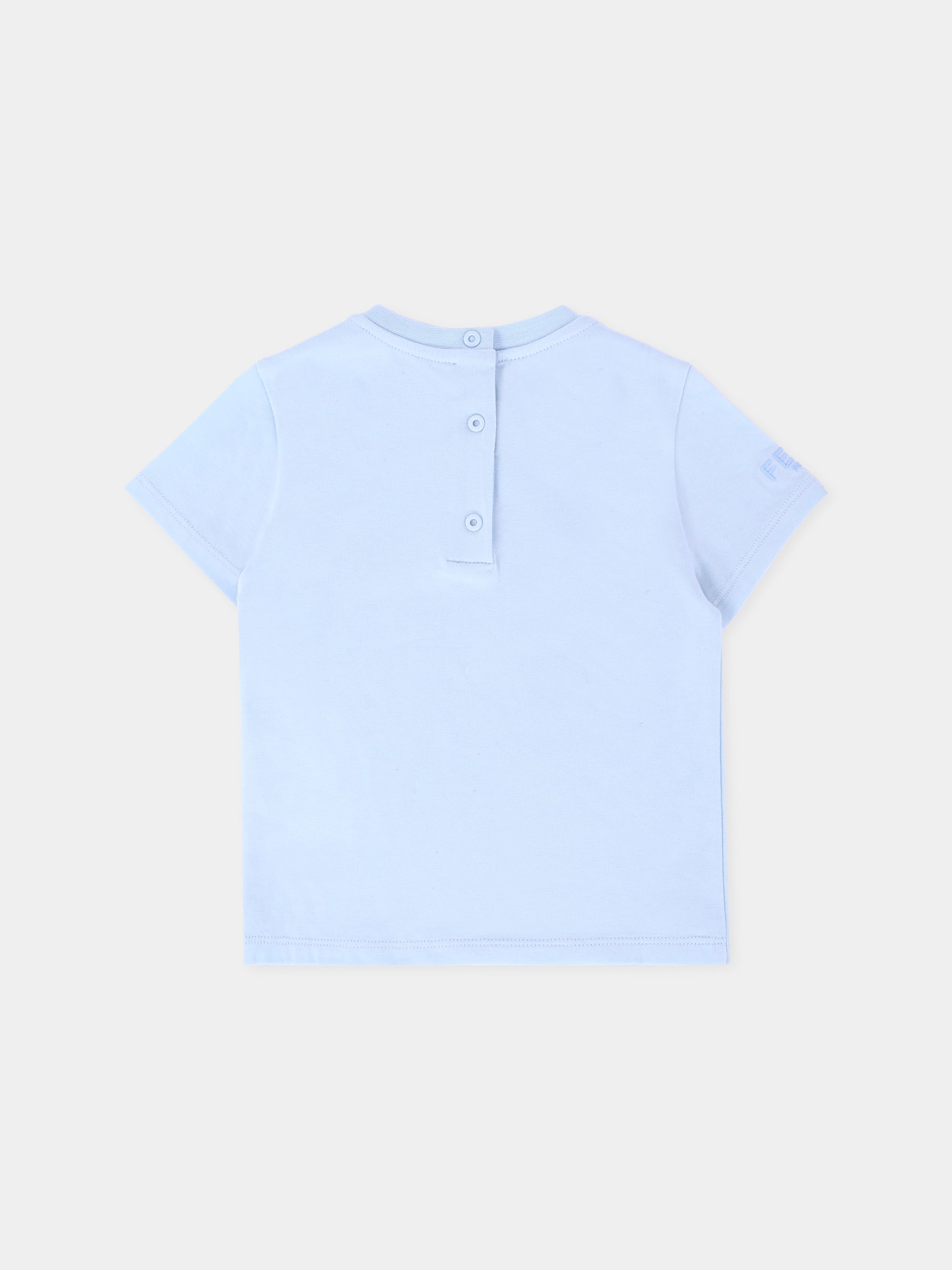 T-shirt celeste per neonato con orsetto Fendi,Fendi Kids,BUI100 ST8 F19J4