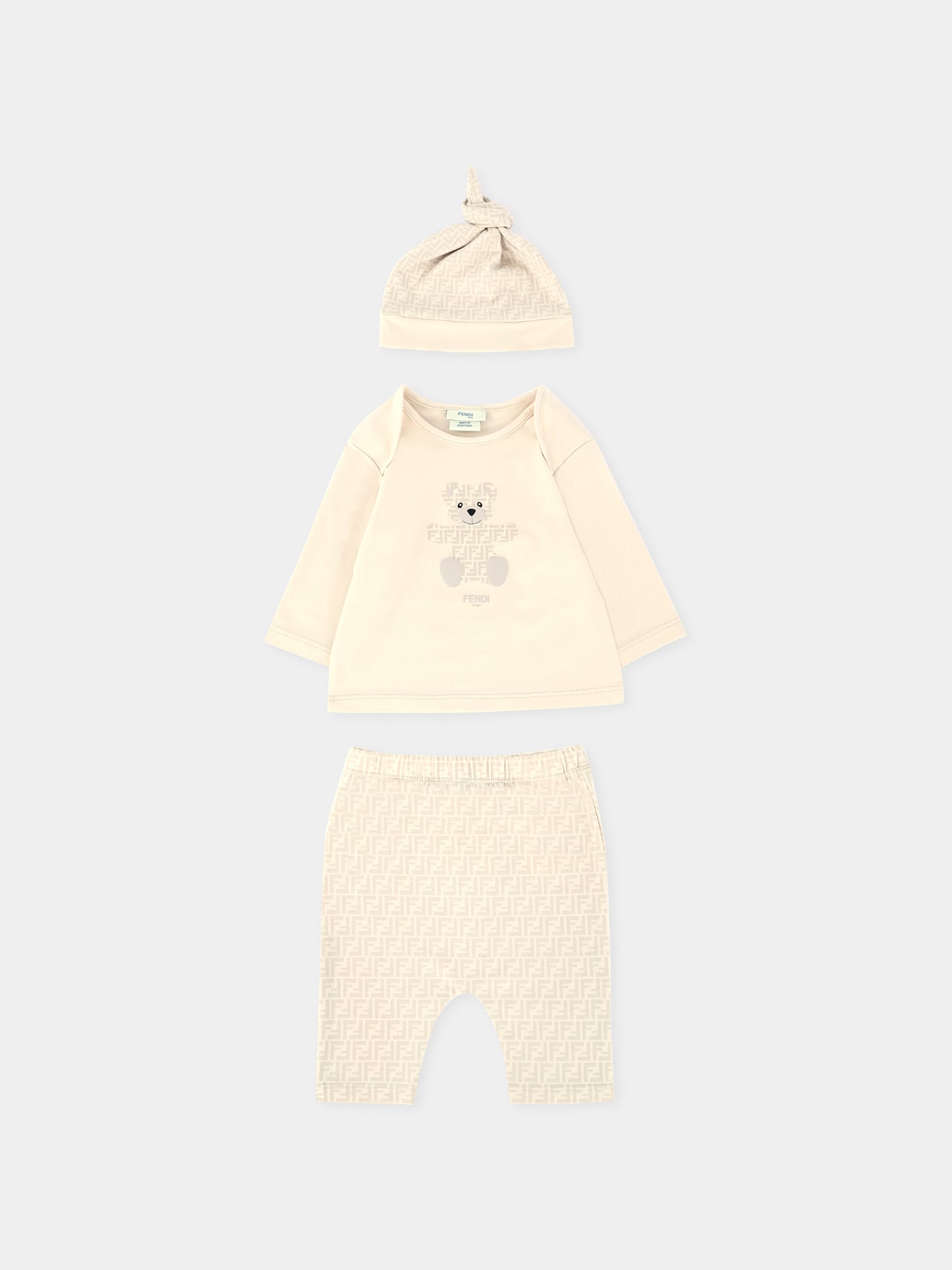 Completo nascita beige per neonati con orsetto Fendi,Fendi Kids,BUK140 ST8 F19J5