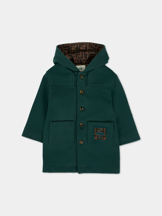 Cappotto verde per neonati con patch logato,Fendi Kids,BUA109 AUKO F0E3J