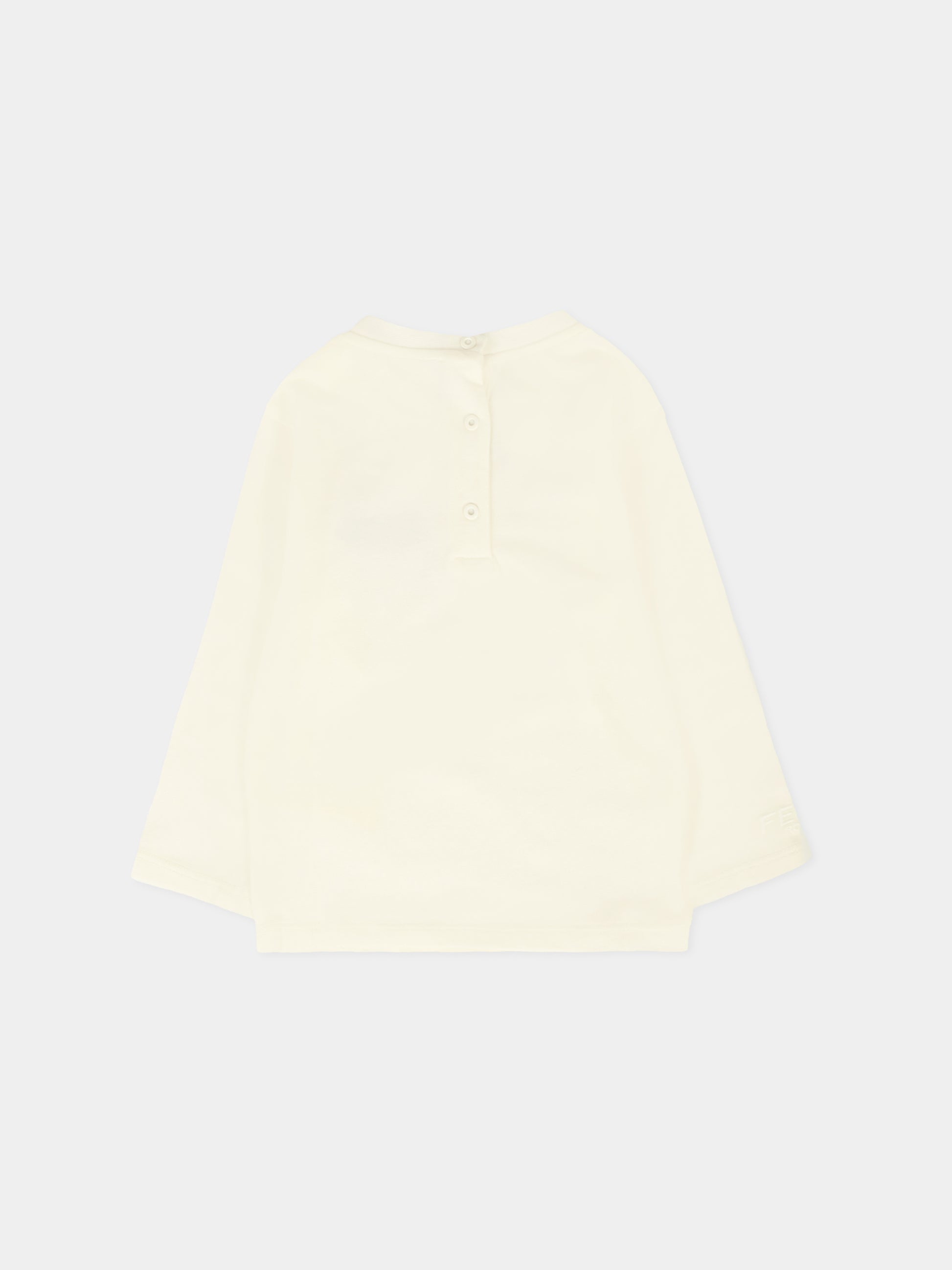 T-shirt bianca per neonati con iconico orsetto,Fendi Kids,BUI103 ST8 F0TU9