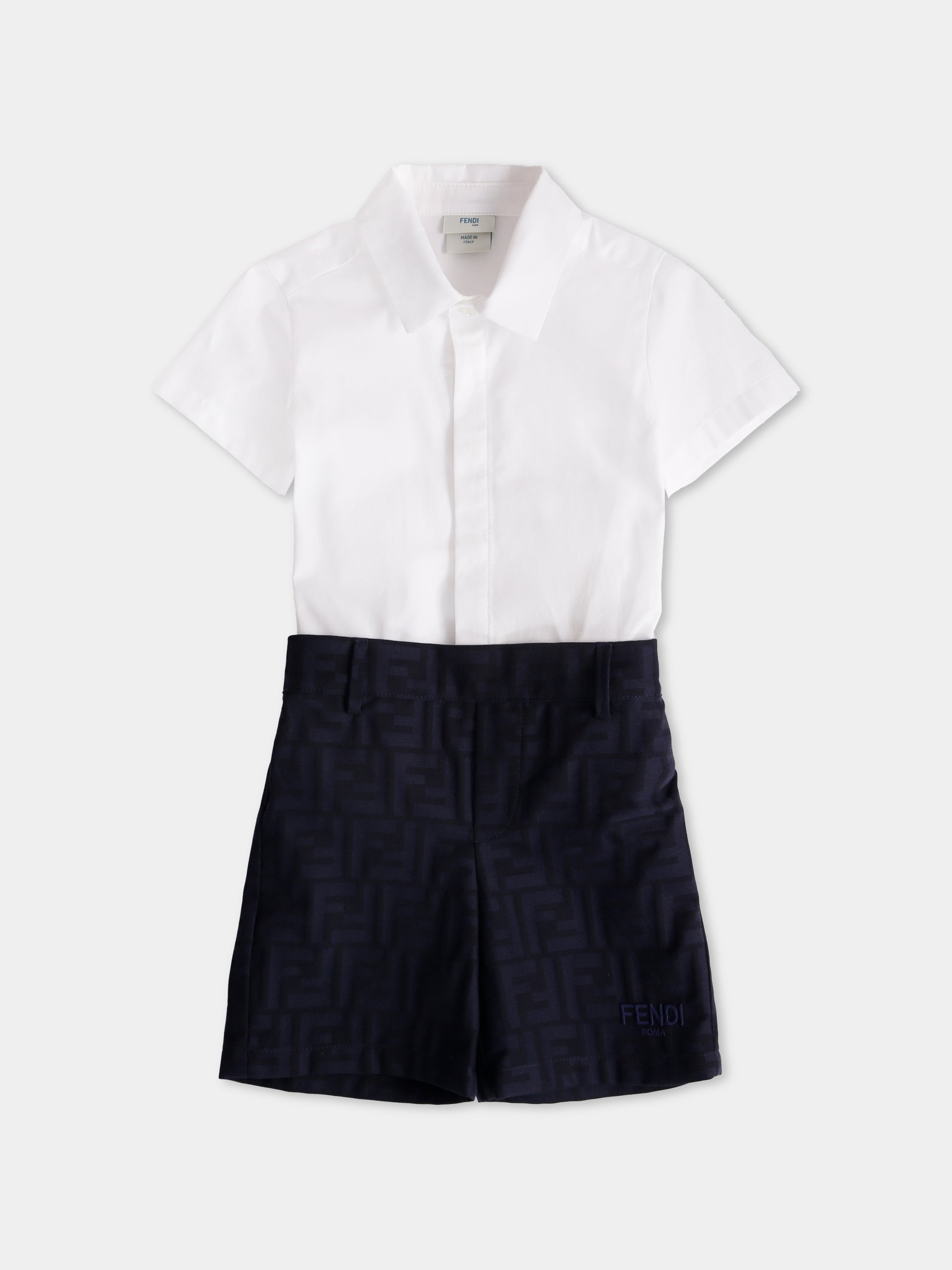 Completo elegante bianco e blu per neonato,Fendi Kids,BML158 AS64 F1I11