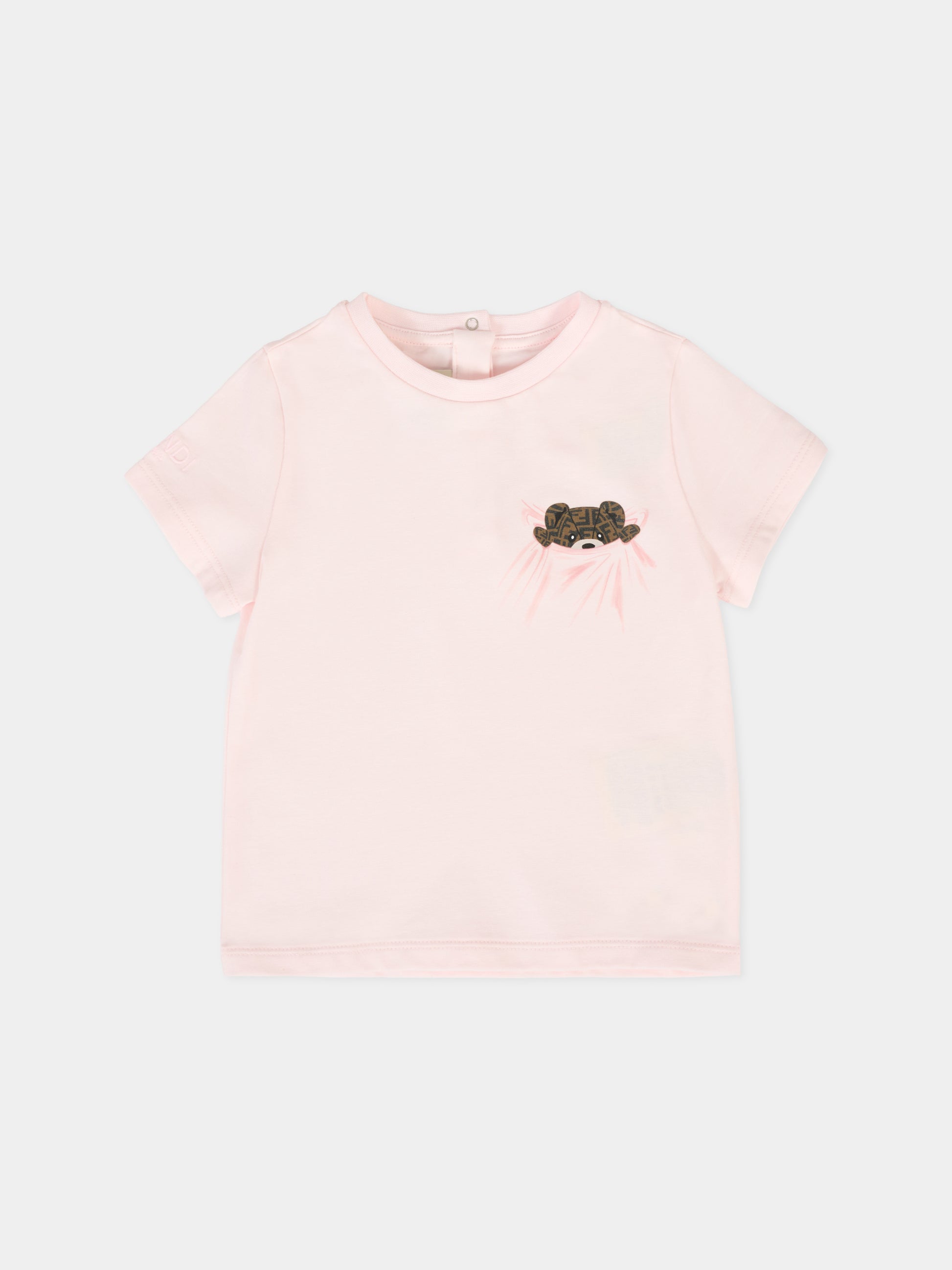 T-shirt rosa per neonata con orsetto Fendi,Fendi Kids,BUI100 ST8 F0C11