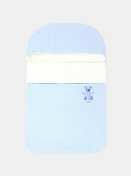 Sacco nanna celeste per neonato con orsetto Fendi,Fendi Kids,BUJ306 ST8 F19J4