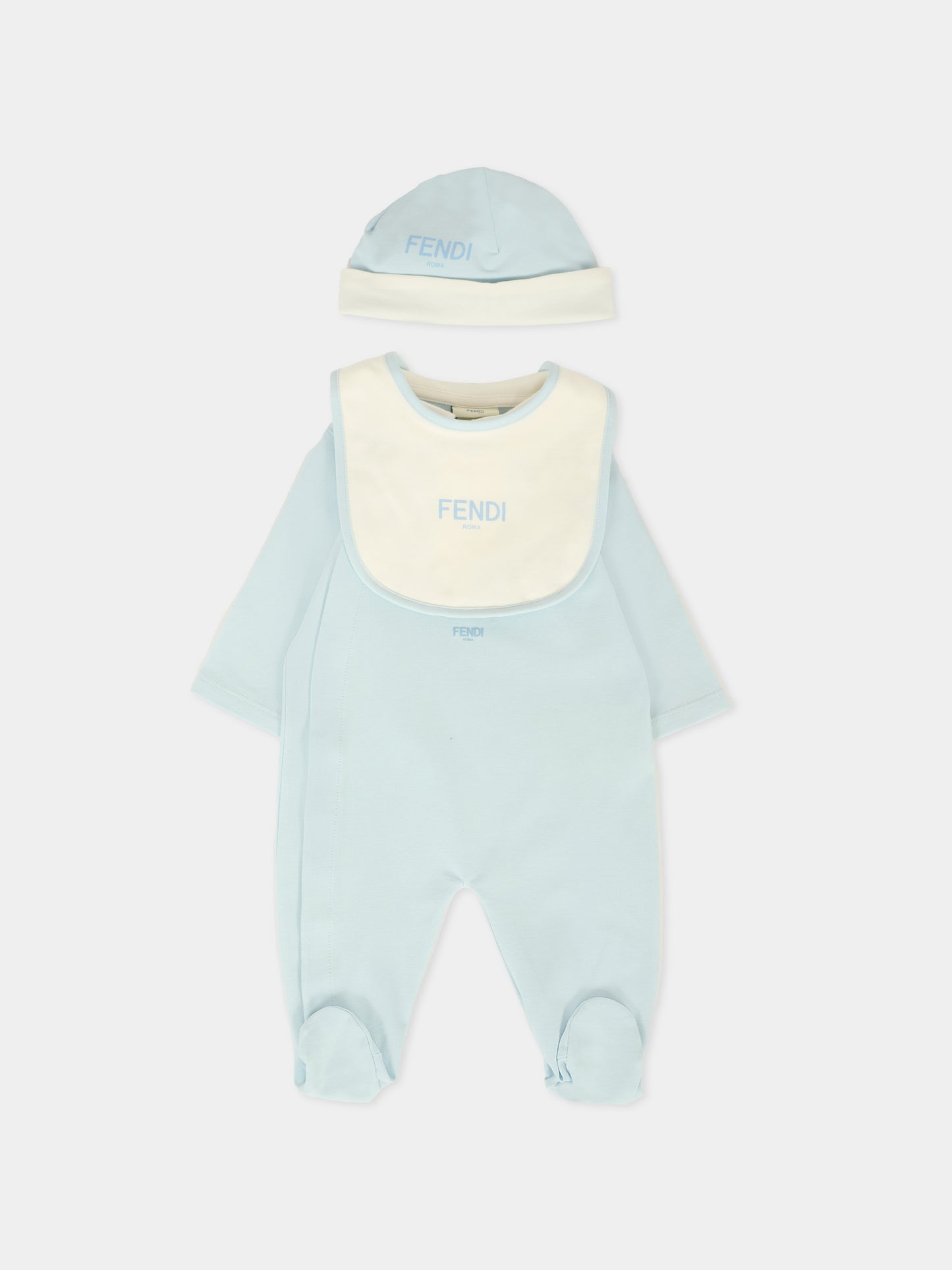 Set tutine azzurro per neonato con orsetto Fendi,Fendi Kids,BUK141 ST8 F19J4