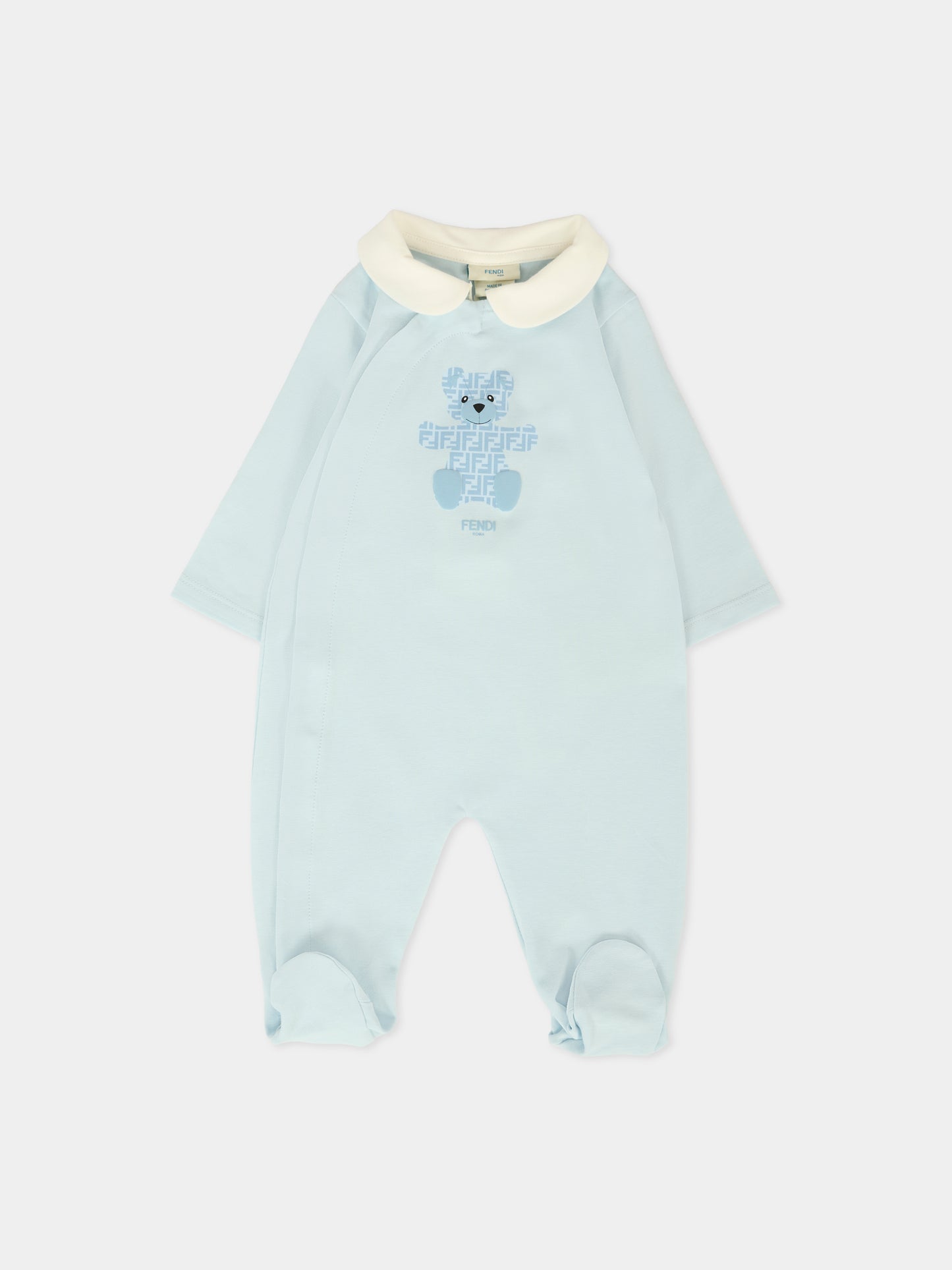 Set tutine azzurro per neonato con orsetto Fendi,Fendi Kids,BUK141 ST8 F19J4