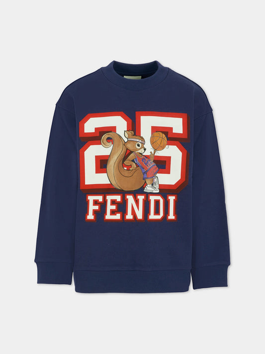 Felpa blu per bambino con scoiattolo,Fendi Kids,JUH101 5V0 F1I11