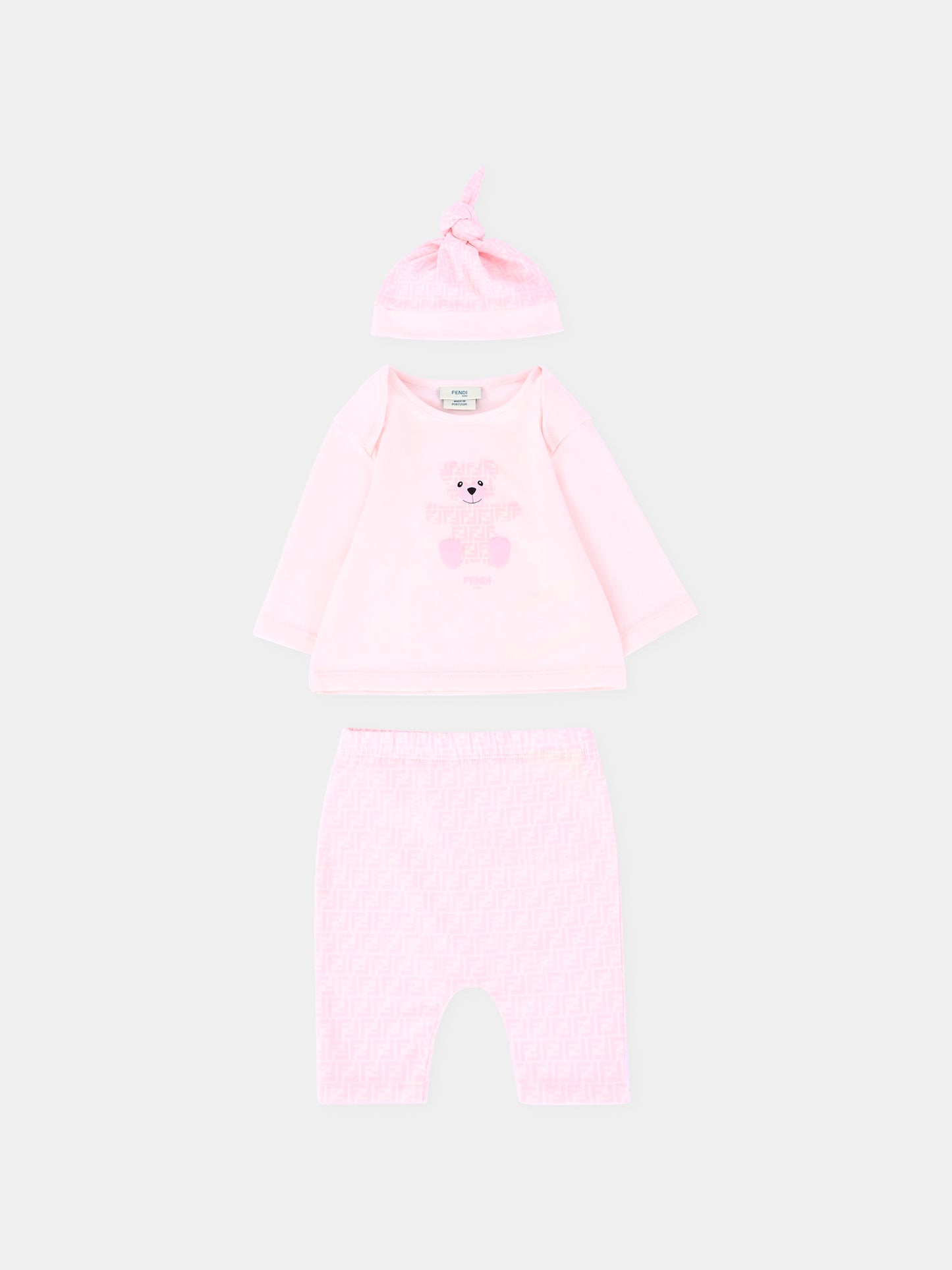 Completo nascita rosa per neonata con orsetto Fendi,Fendi Kids,BUK140 ST8 F0C11