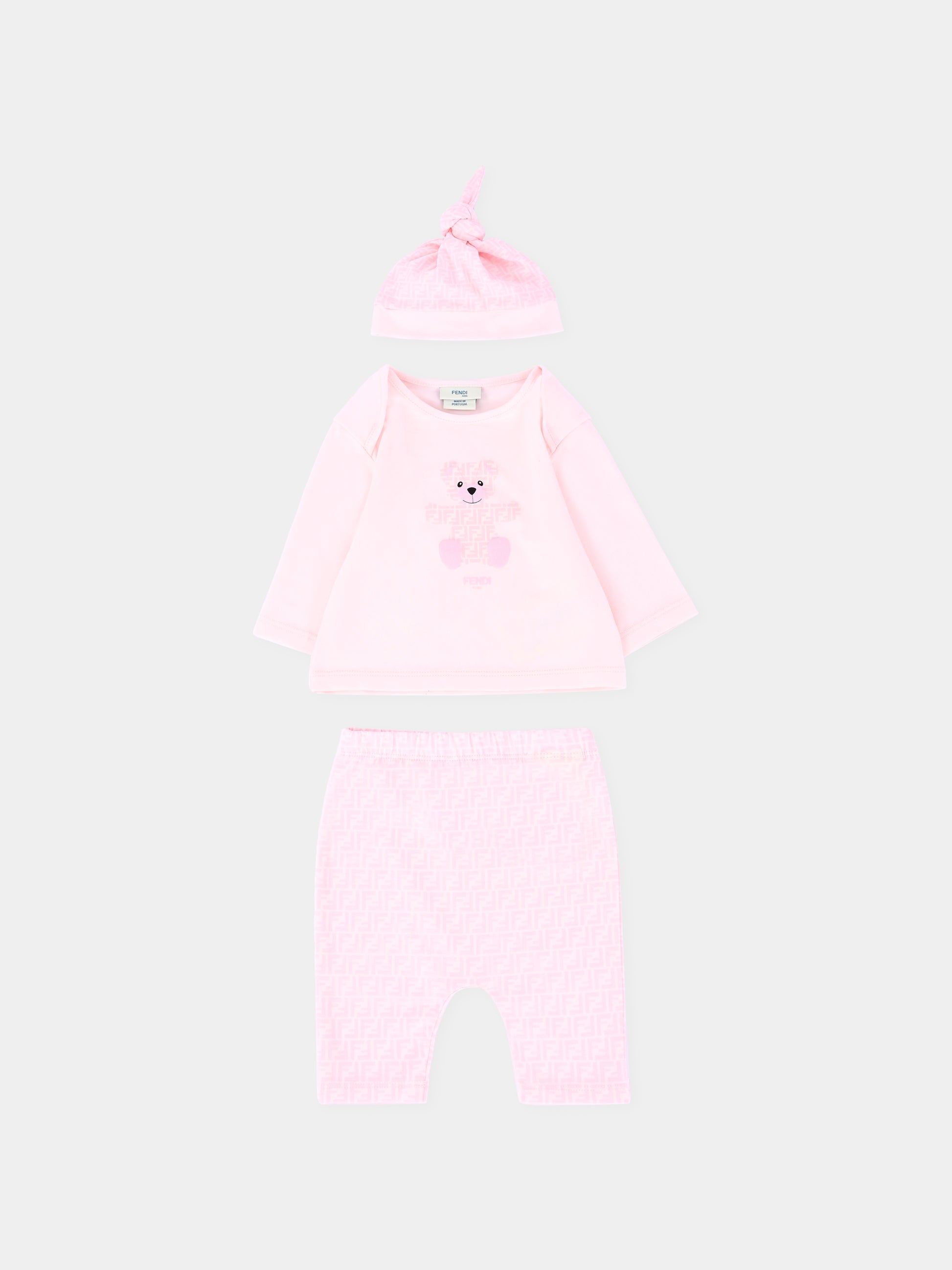 Completo nascita rosa per neonata con orsetto Fendi,Fendi Kids,BUK140 ST8 F0C11