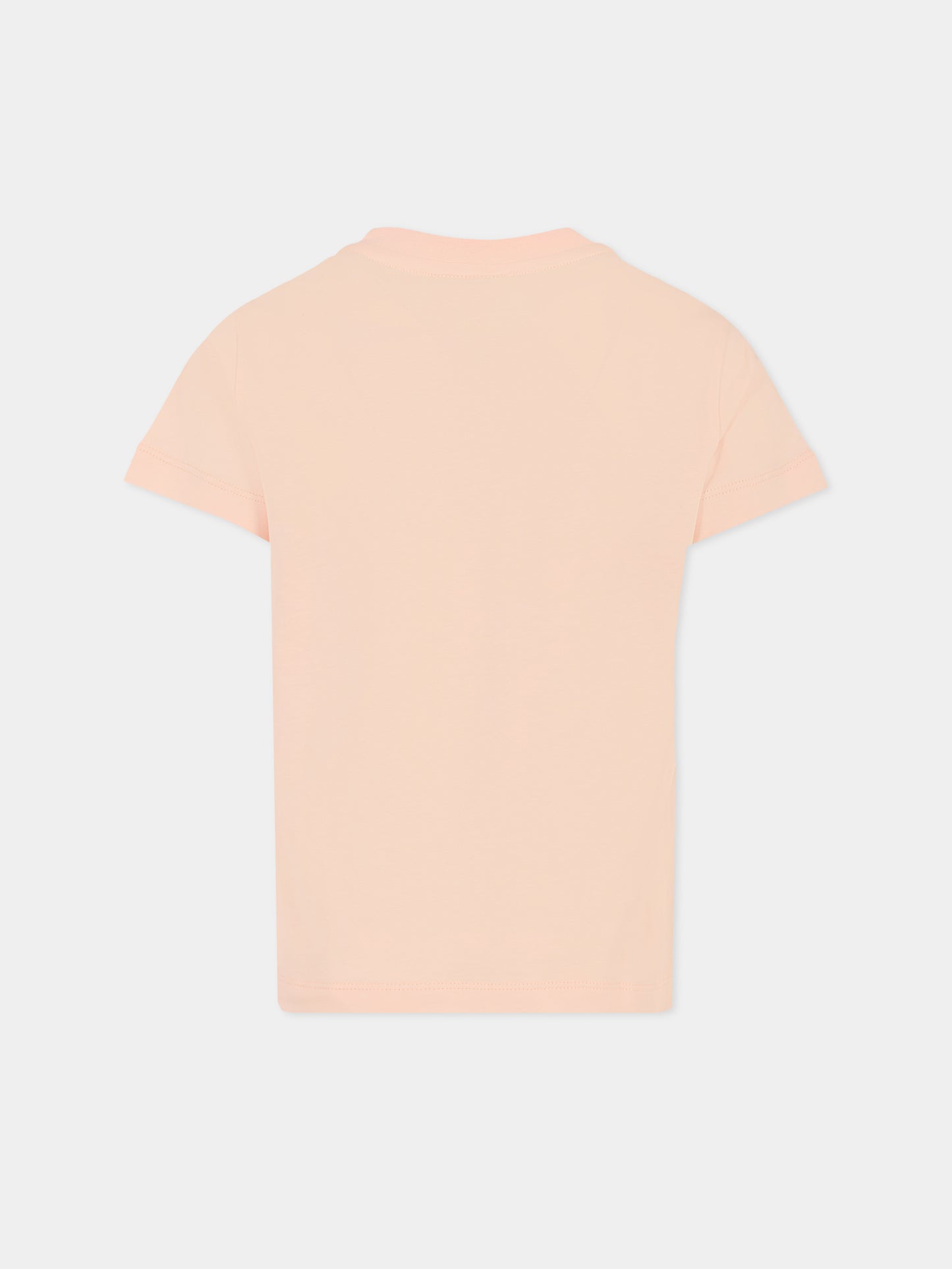 T-shirt rosa per bambina con logo ricamato,Fendi Kids,JUI190 7AJ F0ZKY