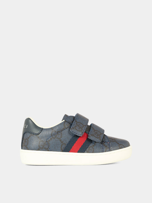 Sneakers Ace blu per neonati e bambini con dettaglio Web,Gucci Kids,463088 FAD47 8454