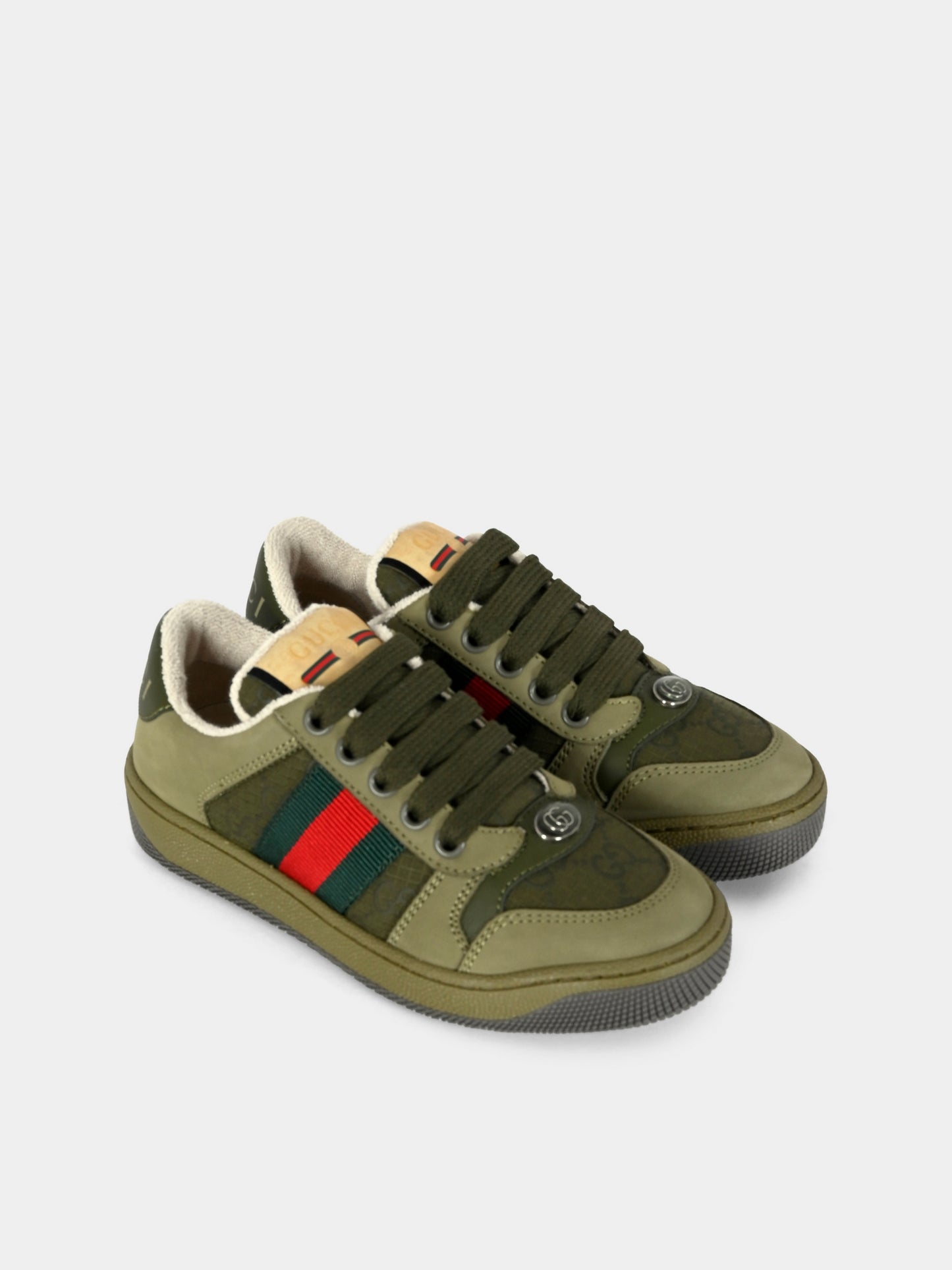 Sneakers Screener verdi per bambini con dettaglio Web,Gucci Kids,626620 FAD94 3243