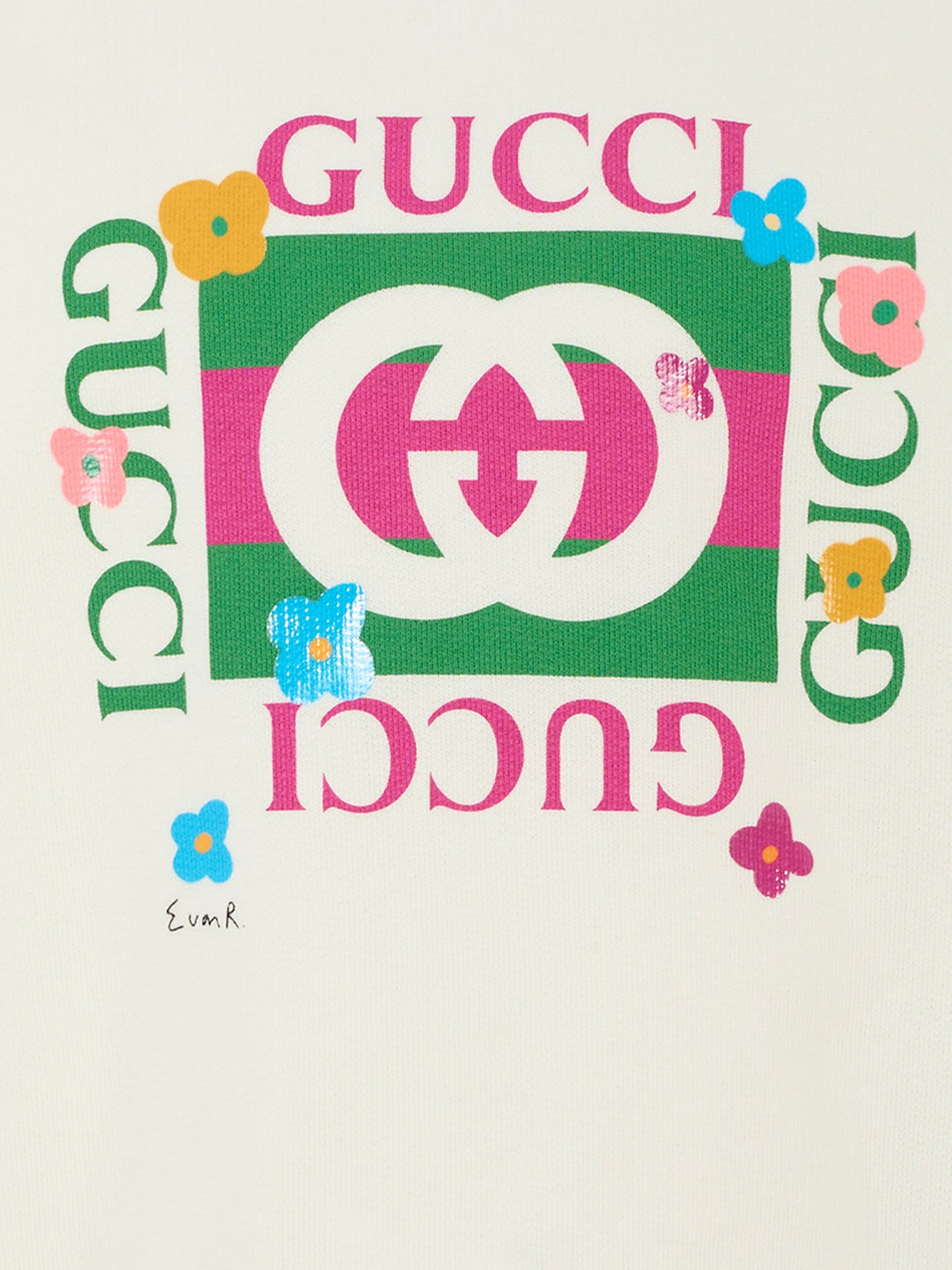 Felpa bianca per bambina con incrocio GG e fiori,Gucci Kids,799331 XJHFR 9214