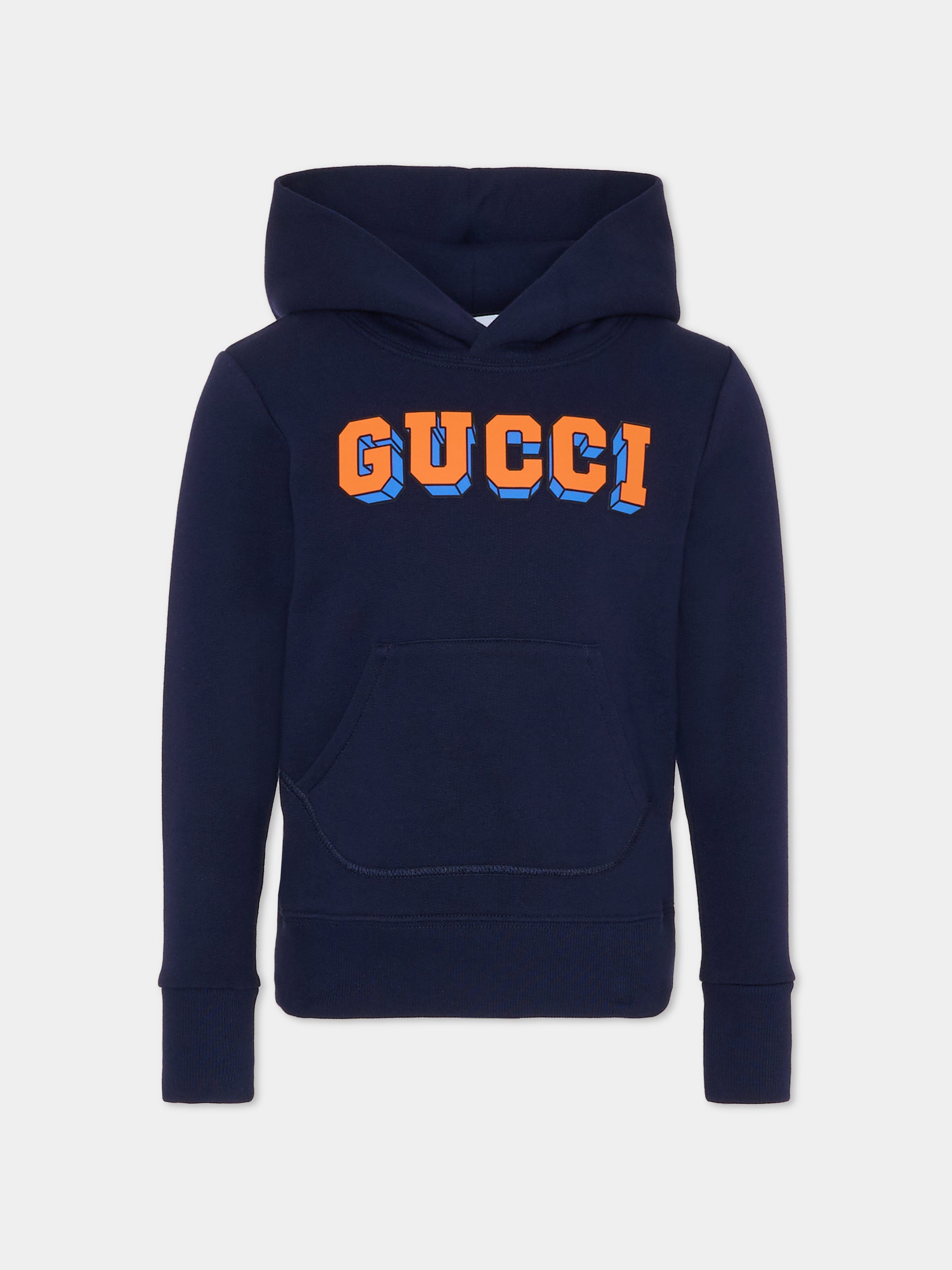 Felpa blu per bambini con logo,Gucci Kids,773379 XJHB9 4392