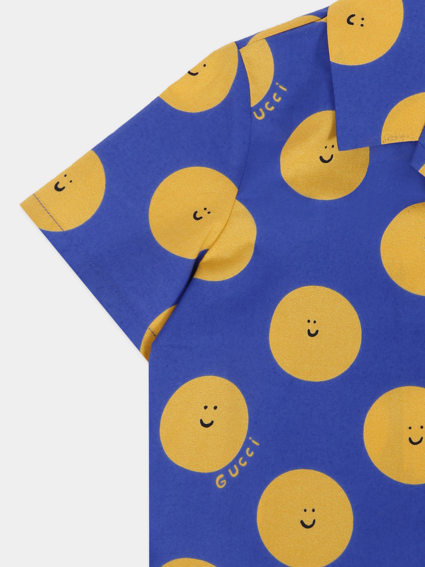 Camicia blu per neonato con sole sorridente,Gucci Kids,831749 XWA5M 4875