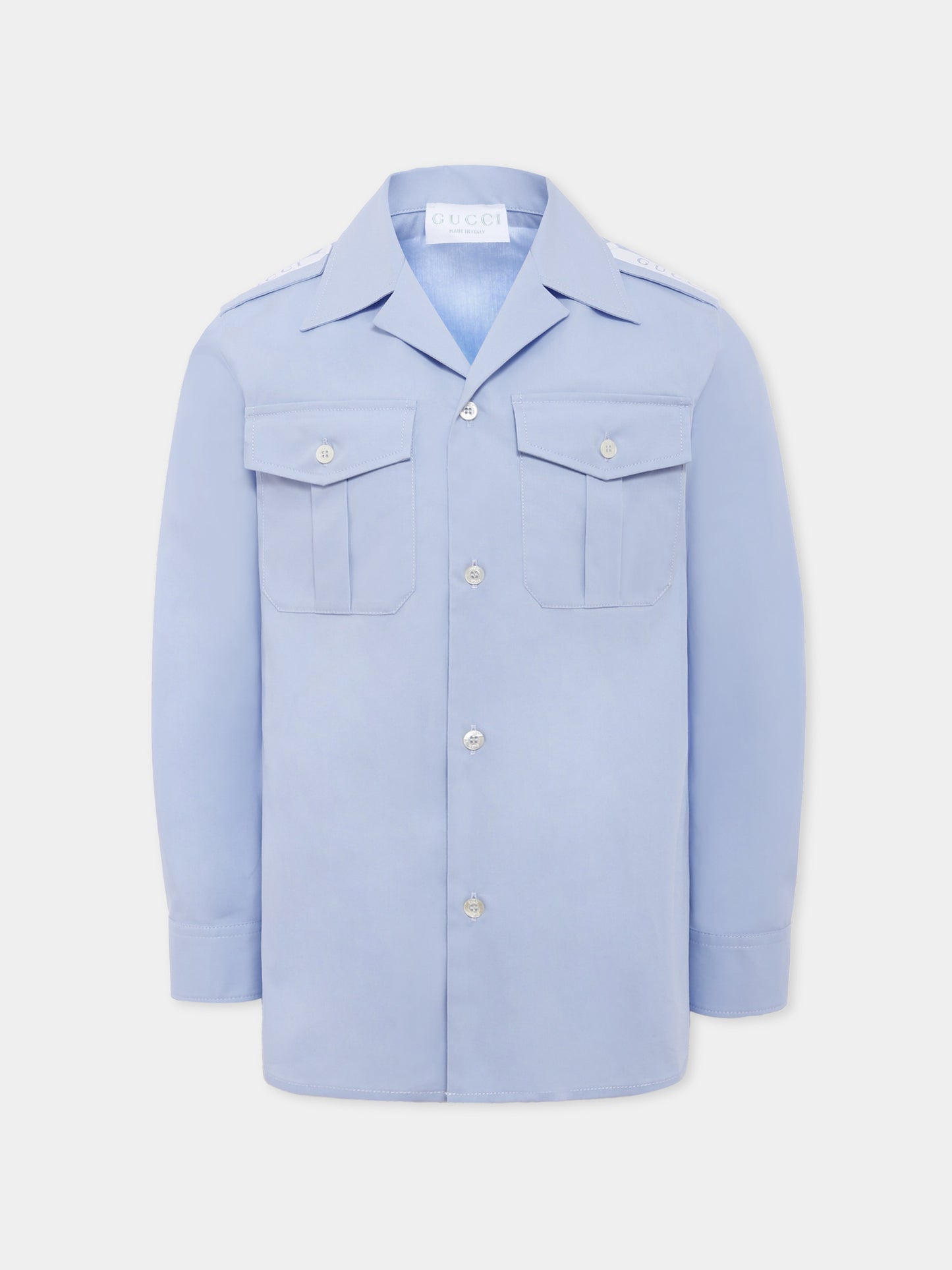 Camicia azzurra per bambino con logo,Gucci Kids,824849 XWA5F 4774