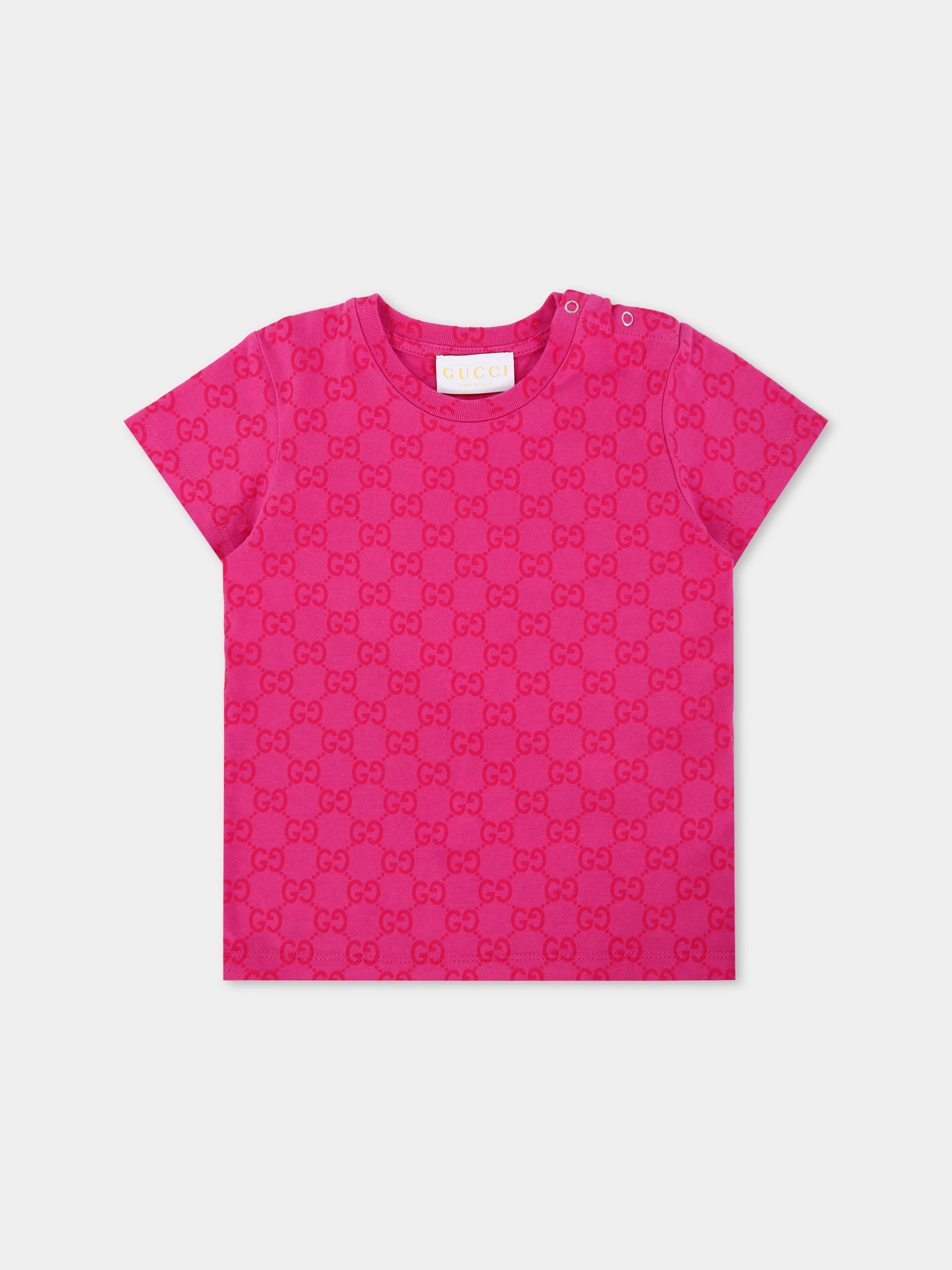 T-shirt fucsia per neonata con motivo GG,Gucci Kids,836273 XJHE8 5015