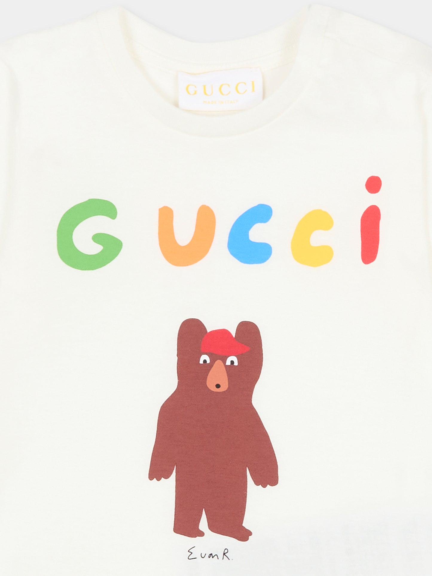 T-shirt bianca per neonati con stampa orso,Gucci Kids,834576 XJHB6 9214