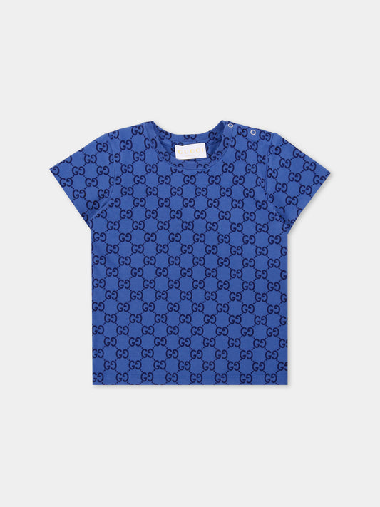 T-shirt blu per neonati con motivo GG,Gucci Kids,836273 XJHE8 4463
