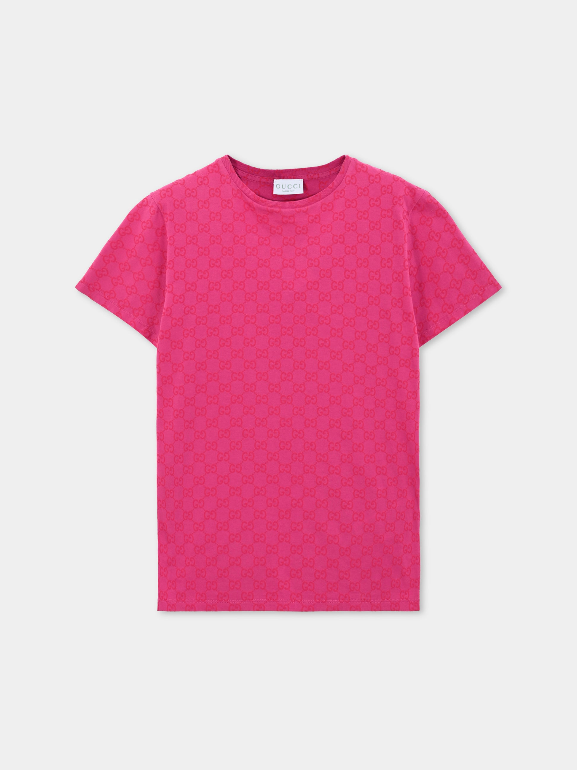 T-shirt fucsia per bambina con motivo GG,Gucci Kids,610190 XJHE8 5015