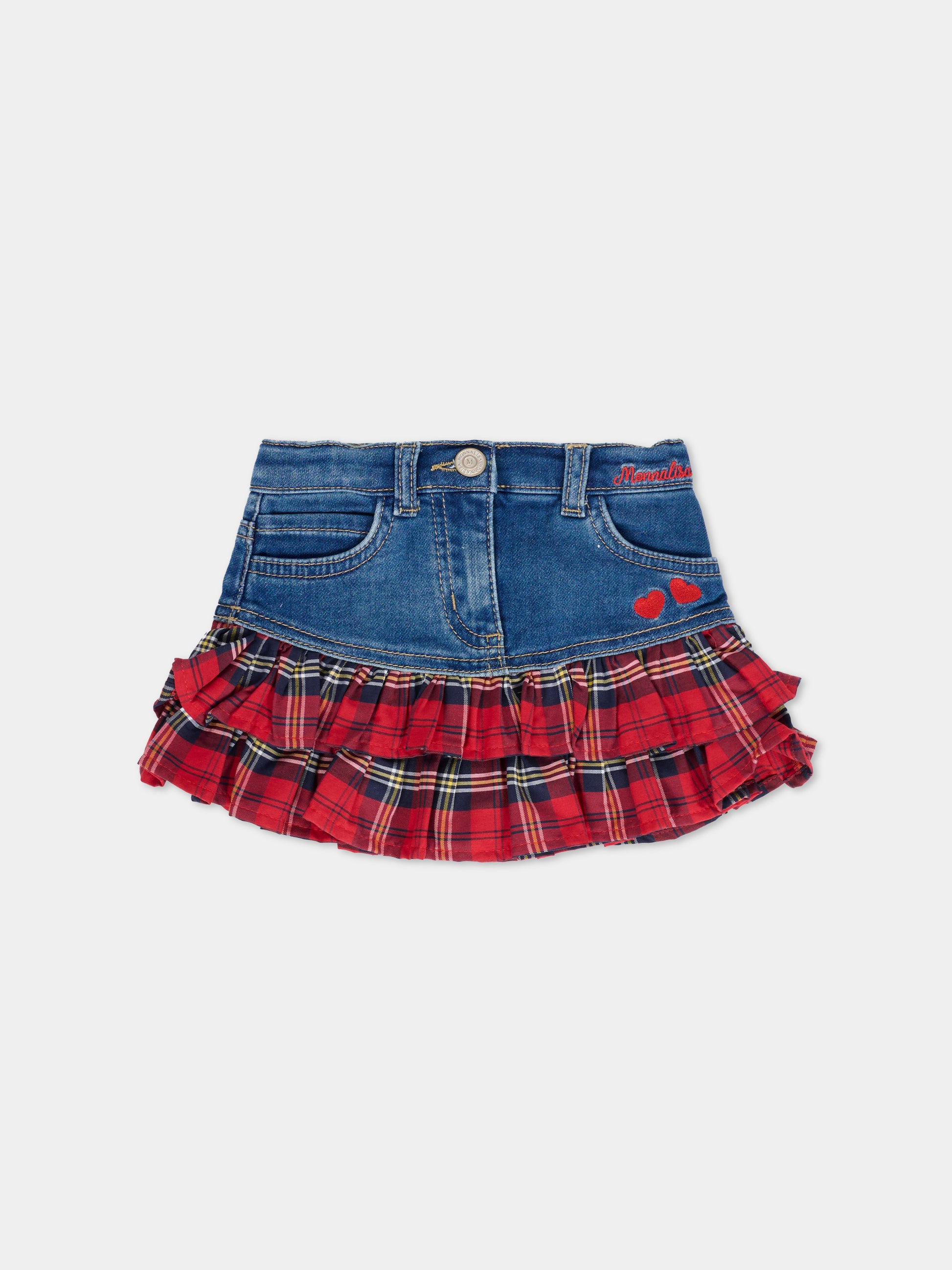 Gonna blu per neonata con logo e cuori,Monnalisa,39F702 6043 0055