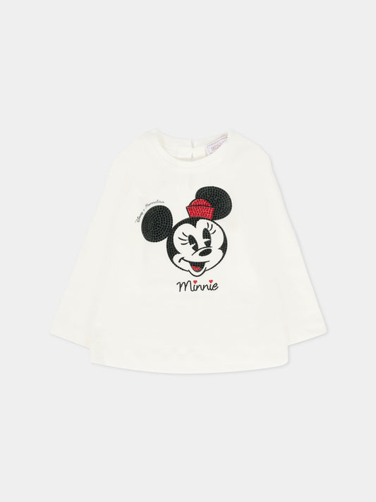 T-shirt avorio per neonata con Minnie,Monnalisa,39F610 6005 0001