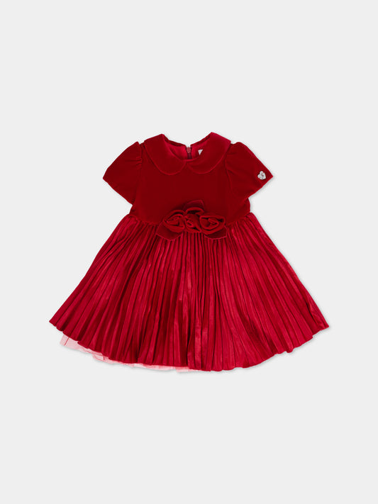 Vestito rosso per neonata con rose,Monnalisa,73F902 6803 0043