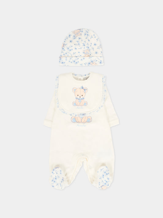 Set tutina avorio per neonata con orsetto celeste,Monnalisa,35F508 6000 0151