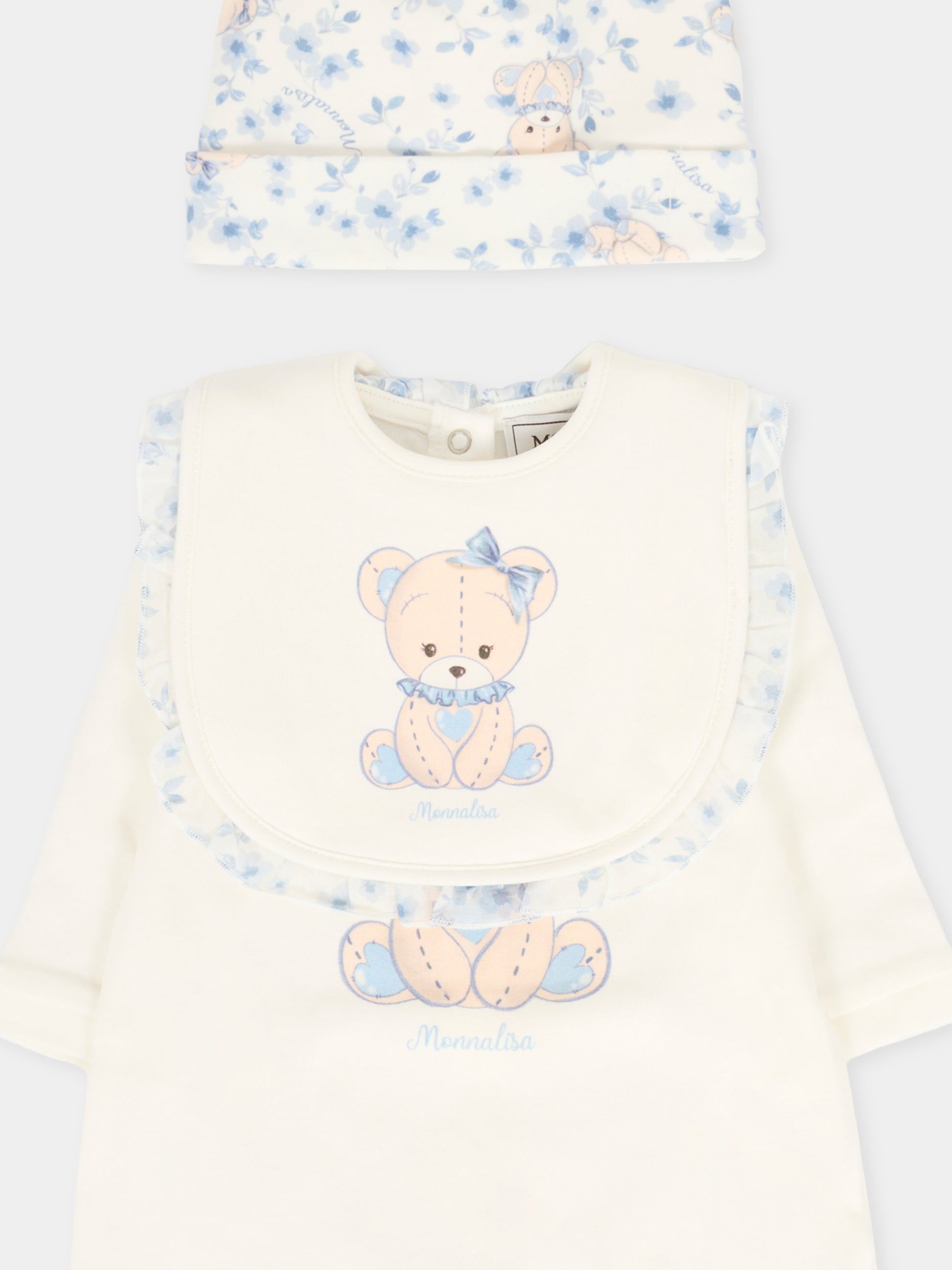 Set tutina avorio per neonata con orsetto celeste,Monnalisa,35F508 6000 0151