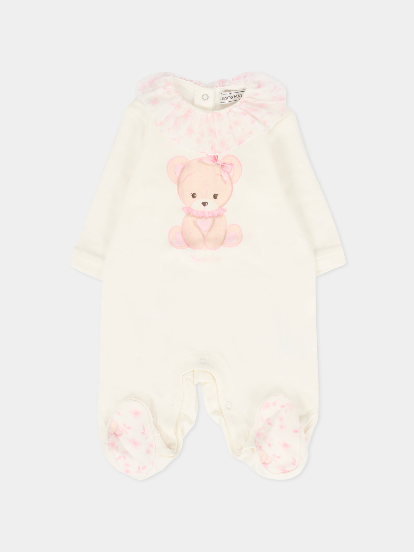 Set tutina avorio per neonata con orsetto rosa,Monnalisa,35F508 6000 0191