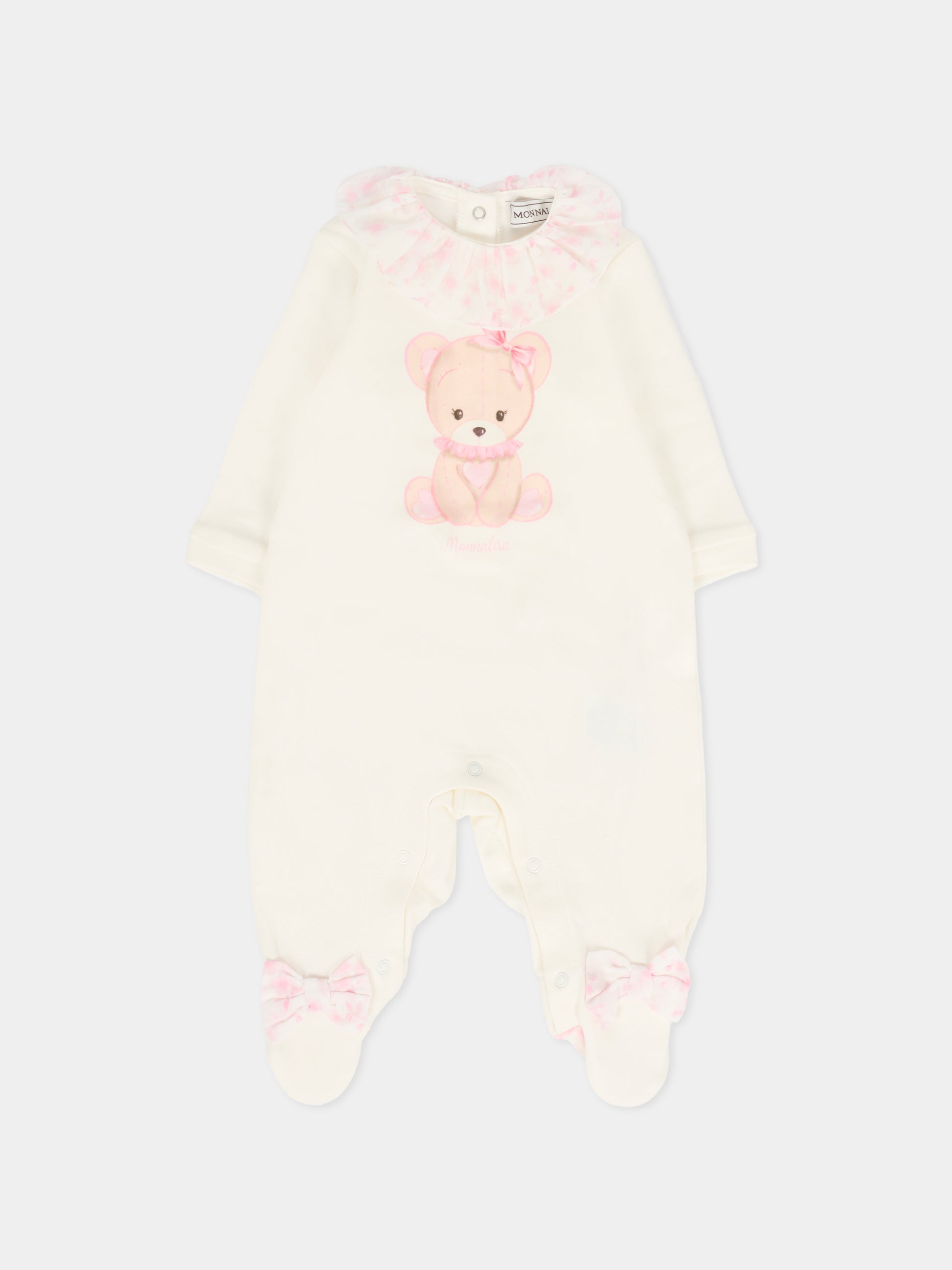 Set tutina avorio per neonata con orsetto rosa,Monnalisa,35F508 6000 0191