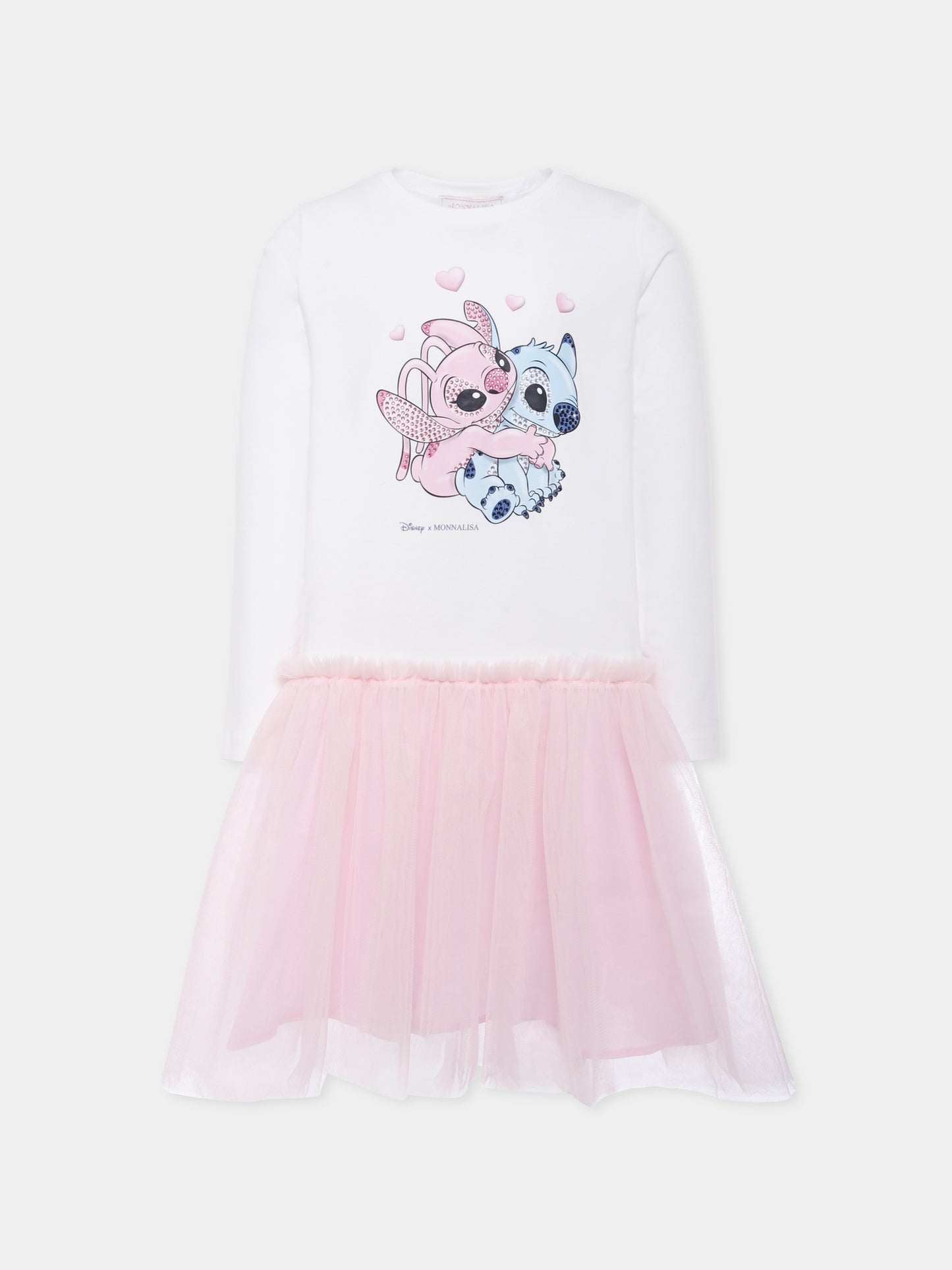 Vestito bianco per bambina con Stitch & Angel,Monnalisa,19F903 6013 0190